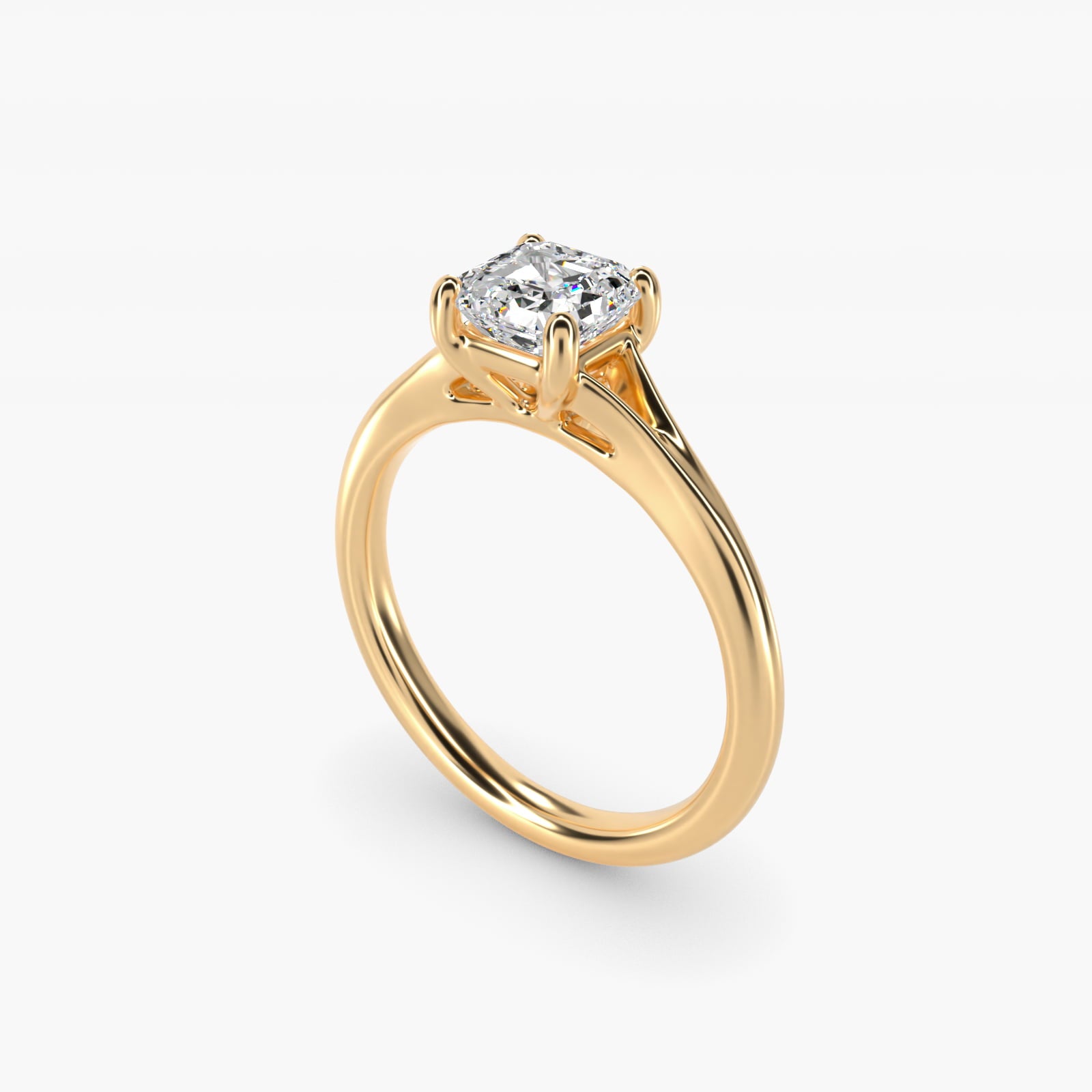 Petite Split Shank Solitaire in 18k Yellow Gold - Asscher Center