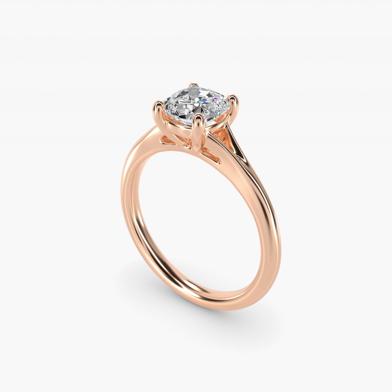 Petite Split Shank Solitaire in 14k Rose Gold - Cushion Center
