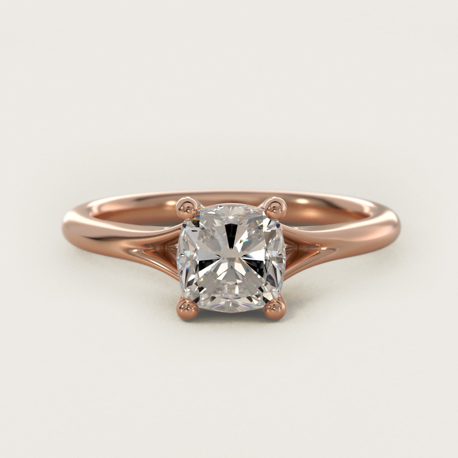 Petite Split Shank Solitaire in 14k Rose Gold - Cushion Center