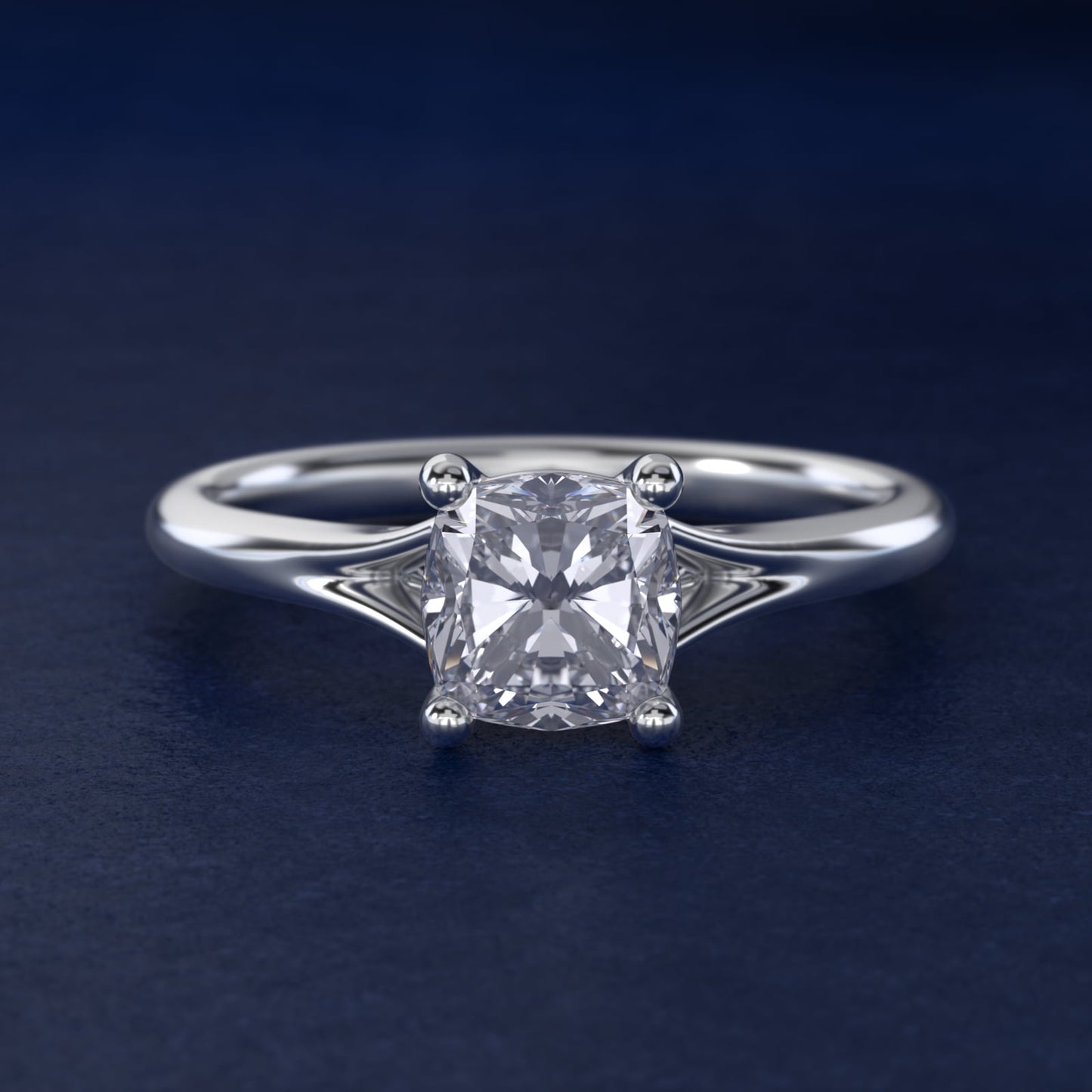 Petite Split Shank Solitaire in 18k White Gold - Cushion Center