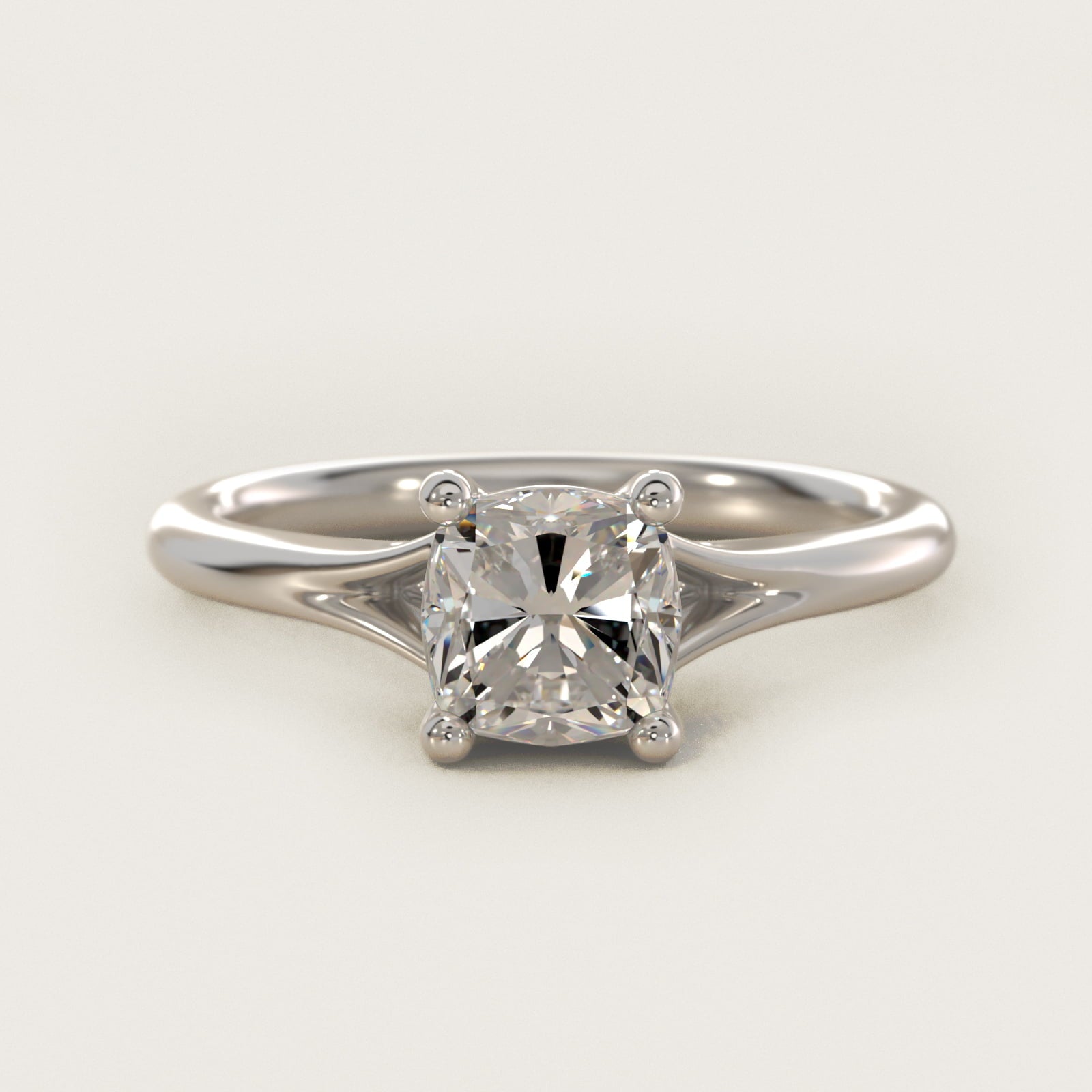 Petite Split Shank Solitaire in 14k White Gold - Cushion Center