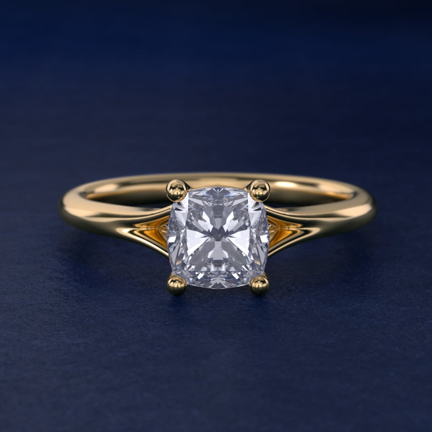 Petite Split Shank Solitaire in 18k Yellow Gold - Cushion Center