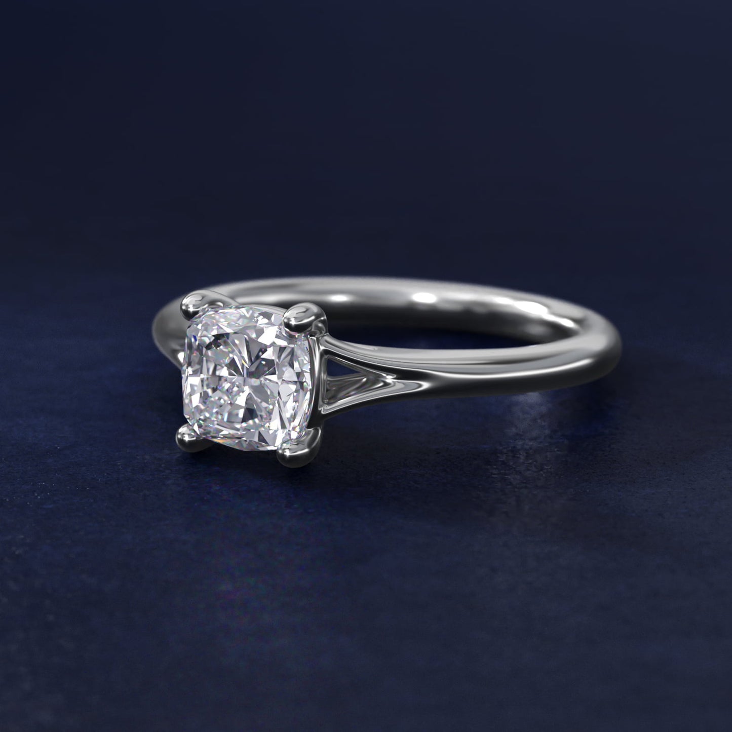 Petite Split Shank Solitaire in Platinum - Cushion Center
