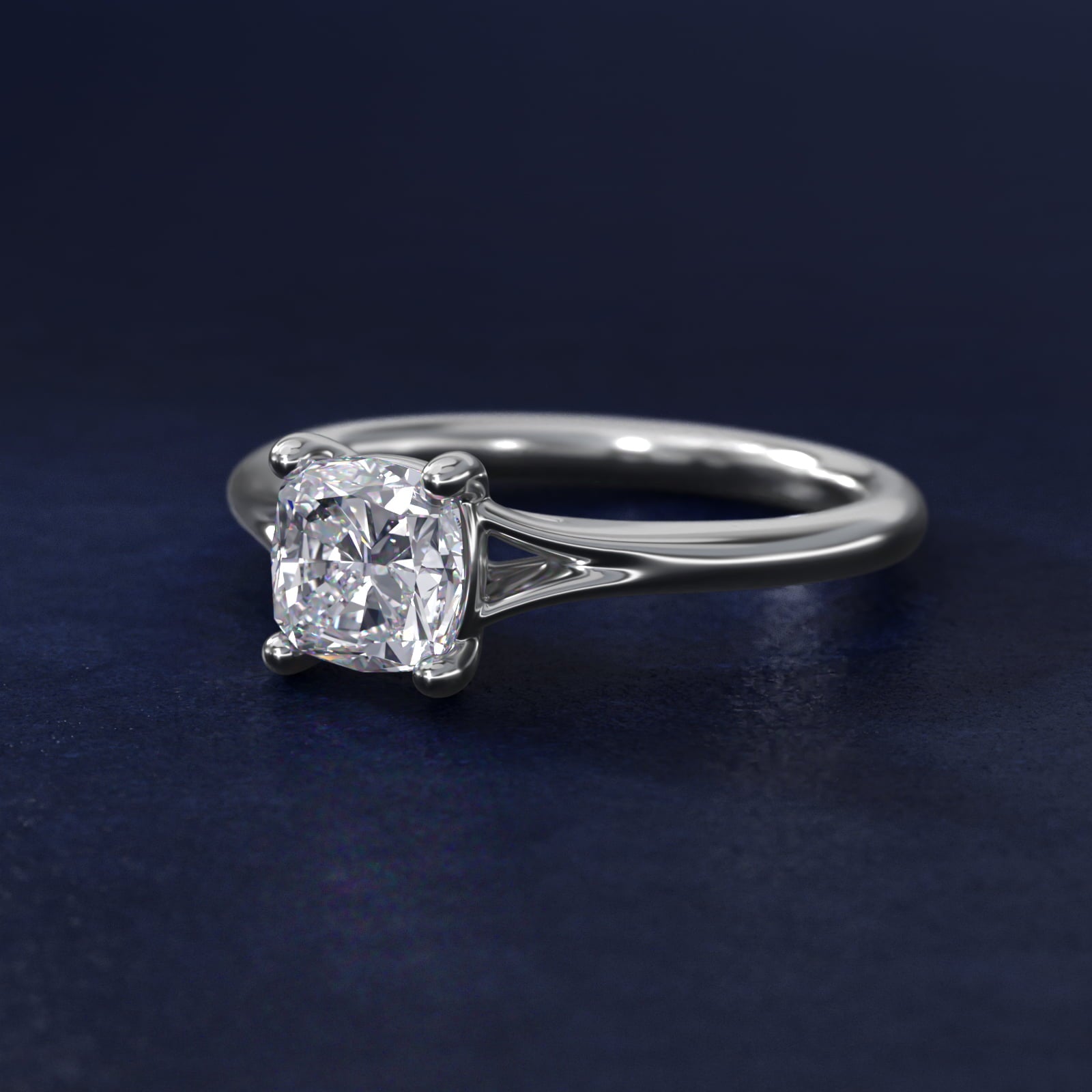 Petite Split Shank Solitaire in Platinum - Cushion Center