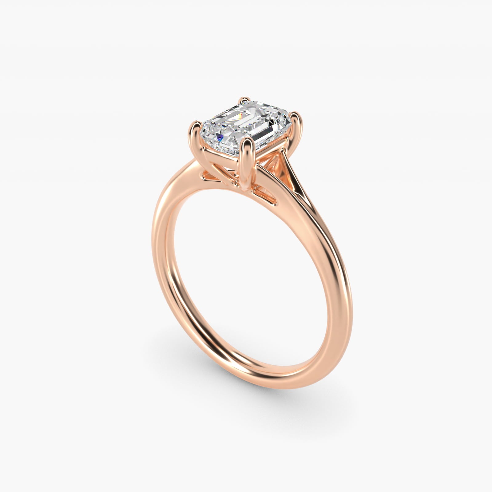 Petite Split Shank Solitaire in 18k Rose Gold - Emerald Center