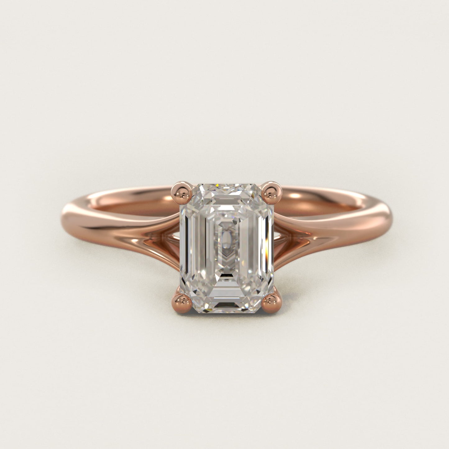Petite Split Shank Solitaire in 14k Rose Gold - Emerald Center