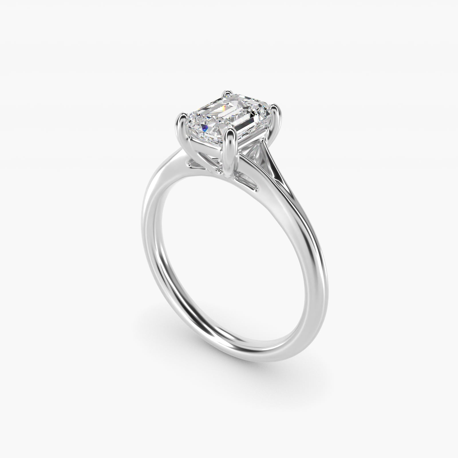 Petite Split Shank Solitaire in 14k White Gold - Emerald Center
