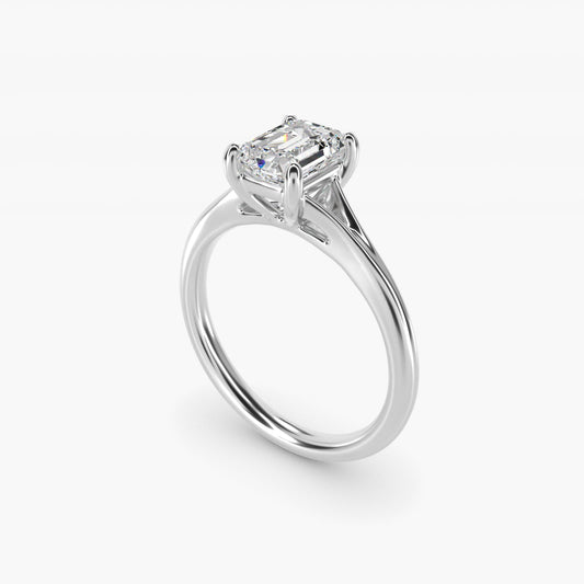 Petite Split Shank Solitaire in 14k White Gold - Emerald Center