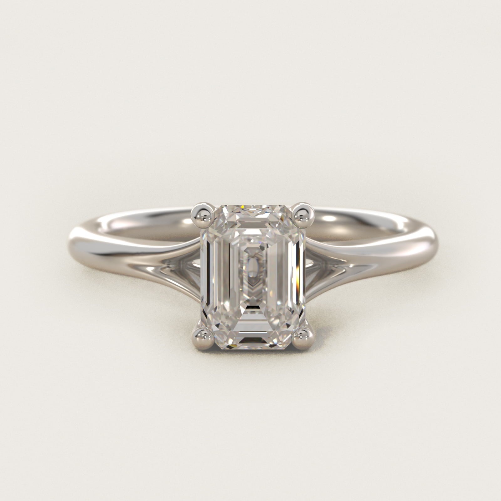 Petite Split Shank Solitaire in 18k White Gold - Emerald Center