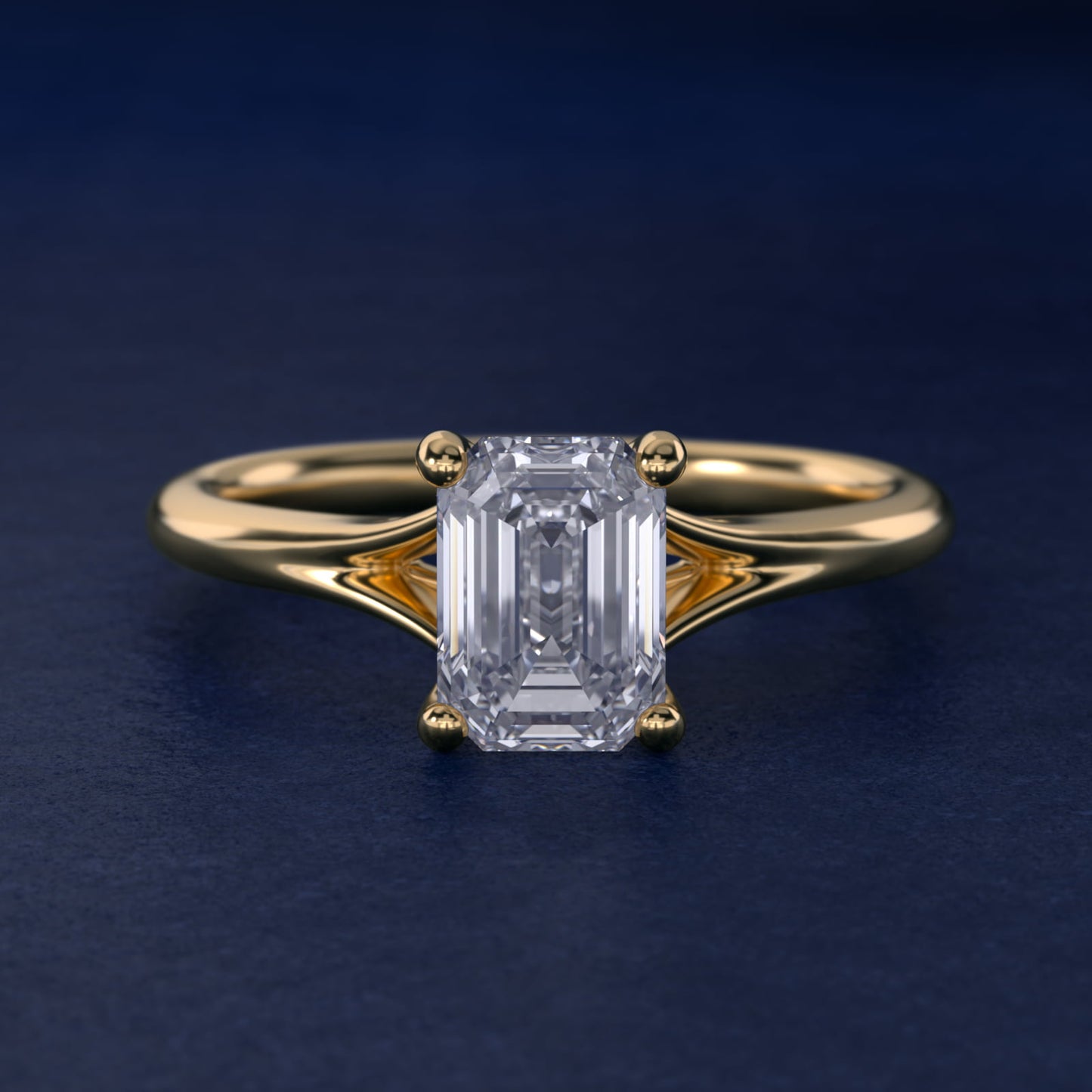Petite Split Shank Solitaire in 14k Yellow Gold - Emerald Center