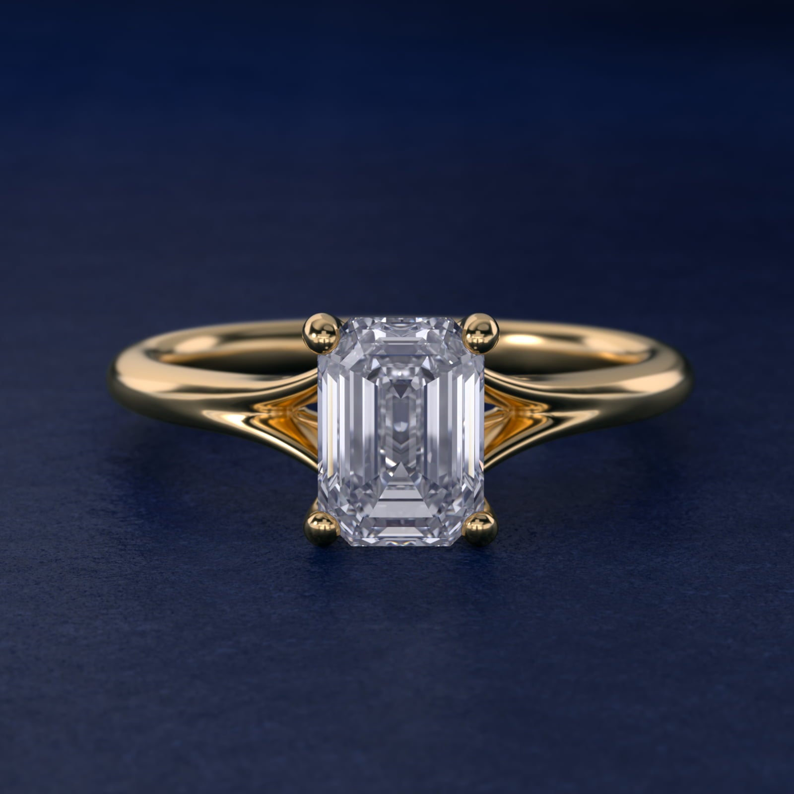 Petite Split Shank Solitaire in 14k Yellow Gold - Emerald Center