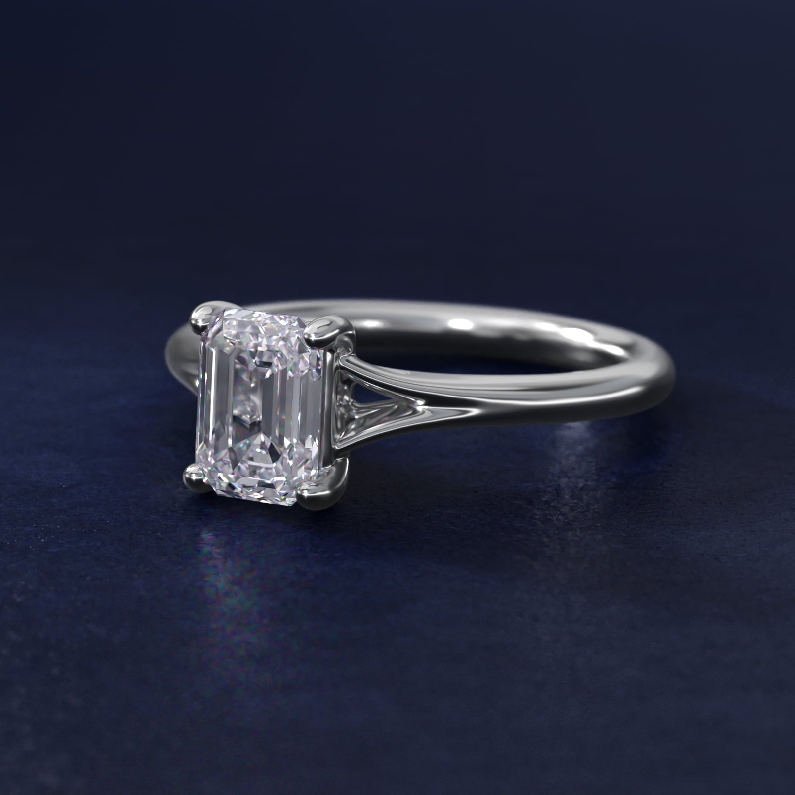 Petite Split Shank Solitaire in Platinum - Emerald Center