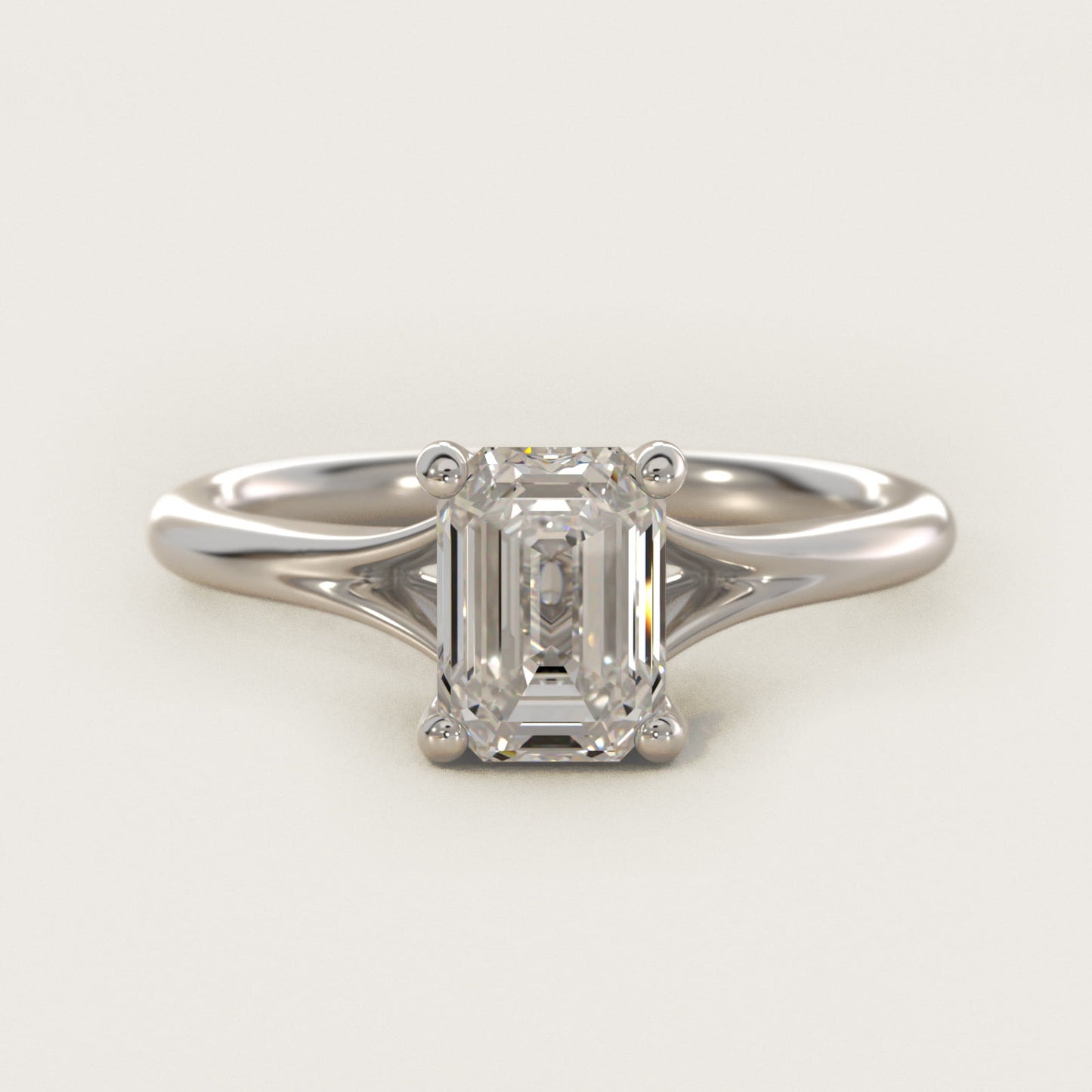 Petite Split Shank Solitaire in Platinum - Emerald Center