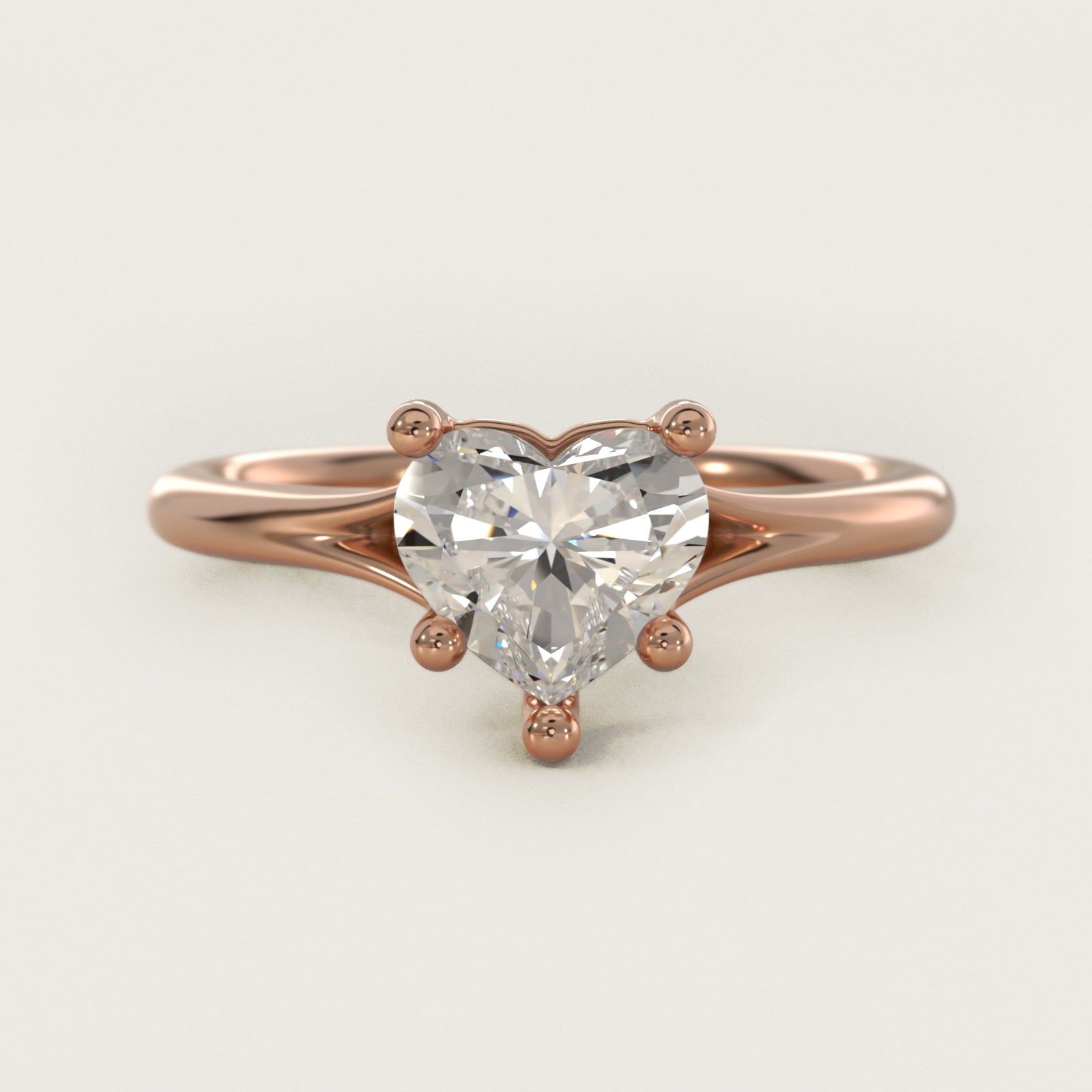Petite Split Shank Solitaire in 14k Rose Gold - Heart Center