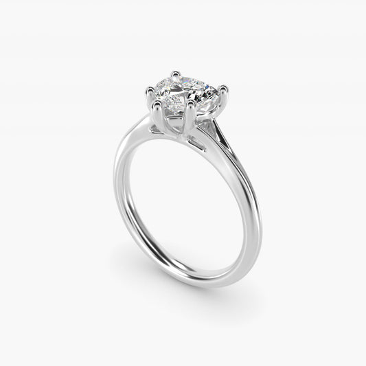 Petite Split Shank Solitaire in 18k White Gold - Heart Center