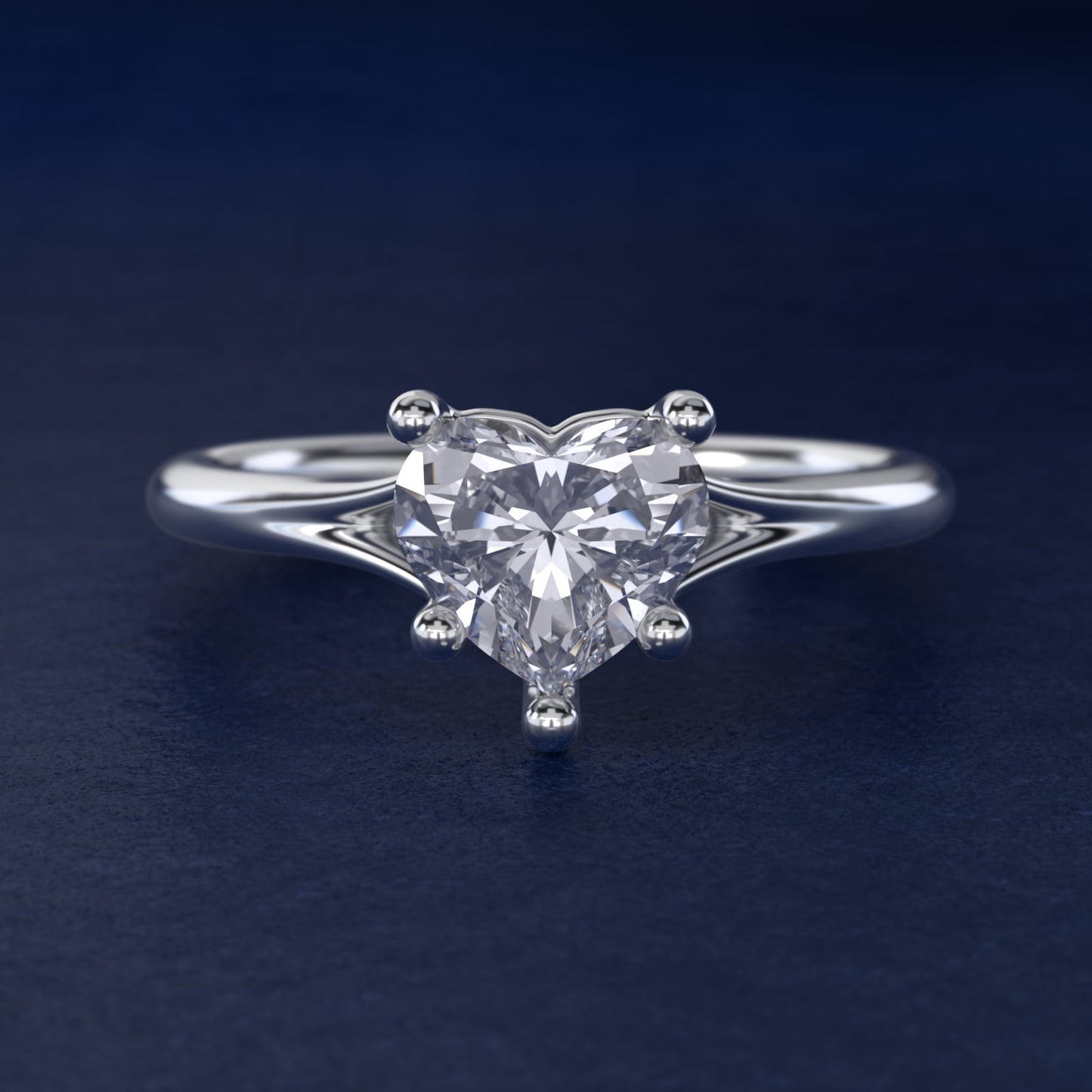 Petite Split Shank Solitaire in 18k White Gold - Heart Center