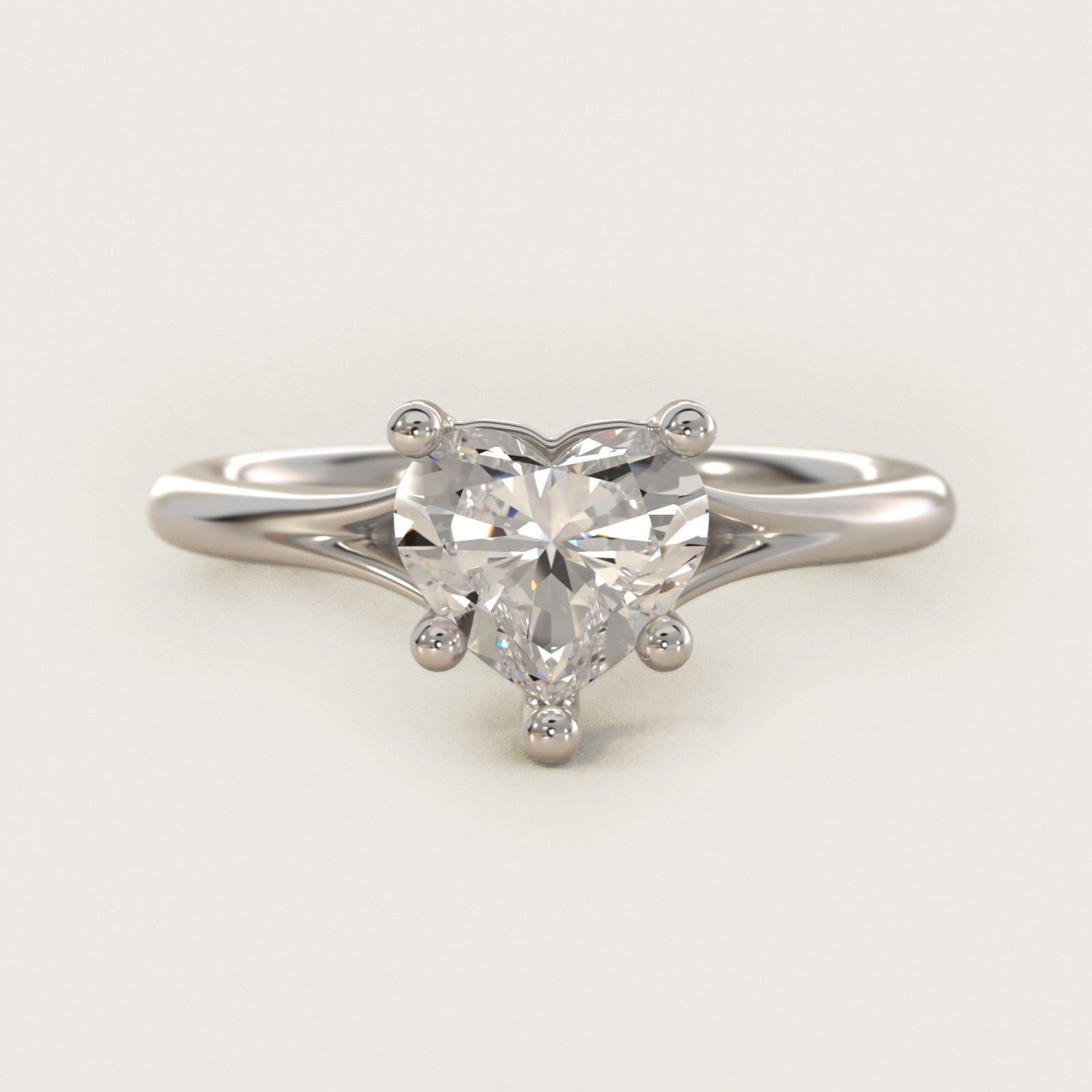Petite Split Shank Solitaire in 14k White Gold - Heart Center