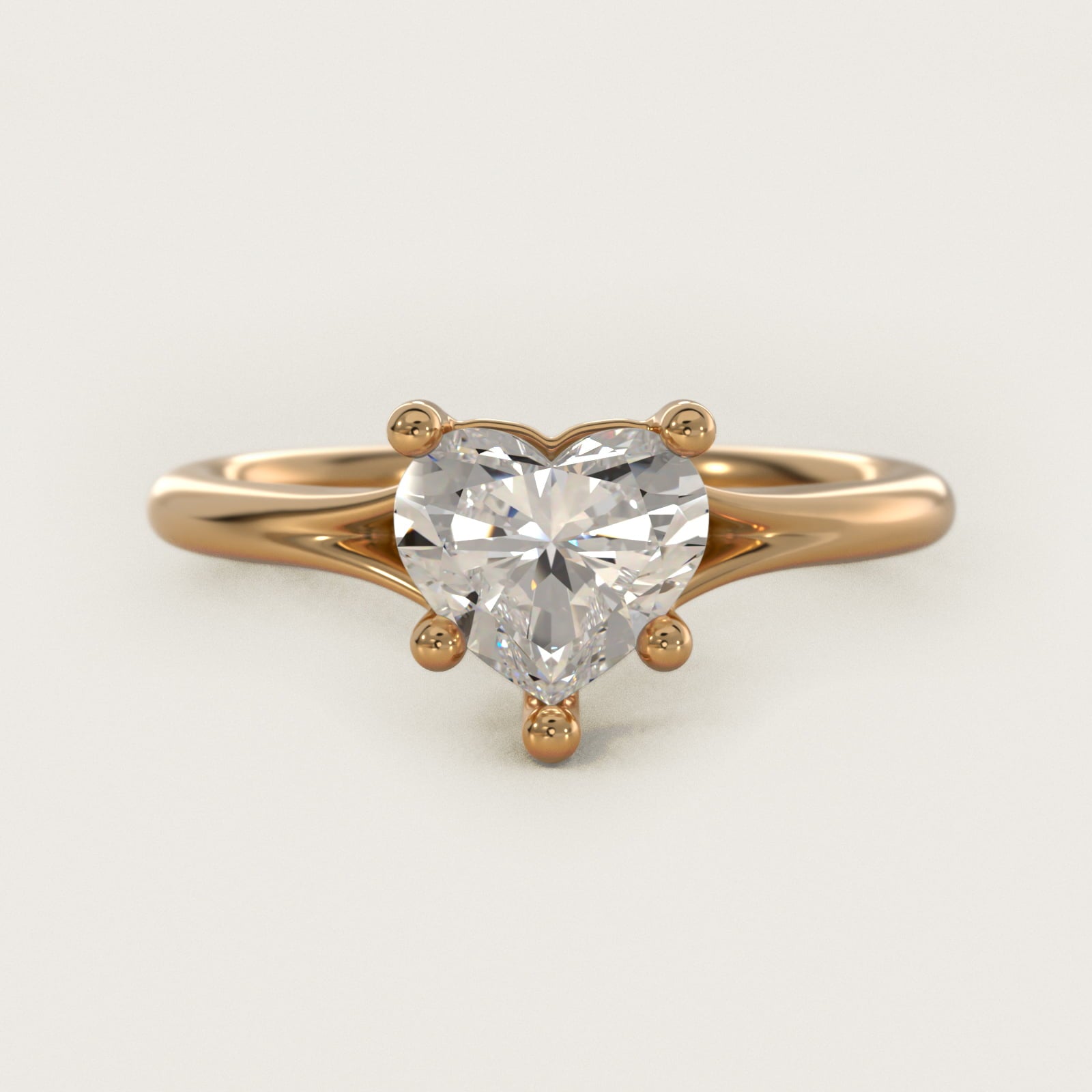 Petite Split Shank Solitaire in 14k Yellow Gold - Heart Center