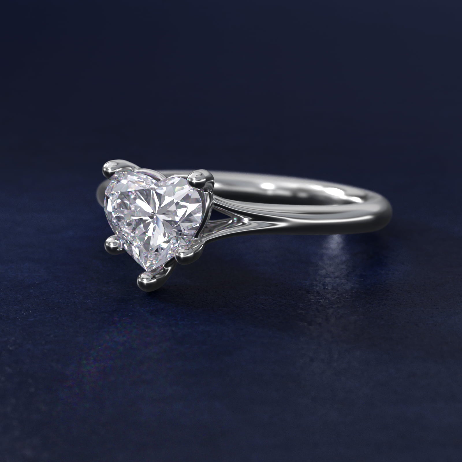 Petite Split Shank Solitaire in Platinum - Heart Center