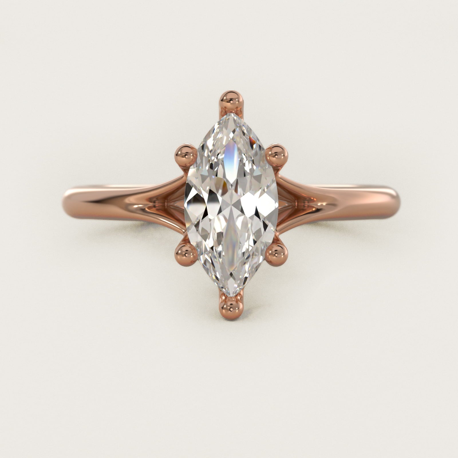 Petite Split Shank Solitaire in 14k Rose Gold - Marquise Center