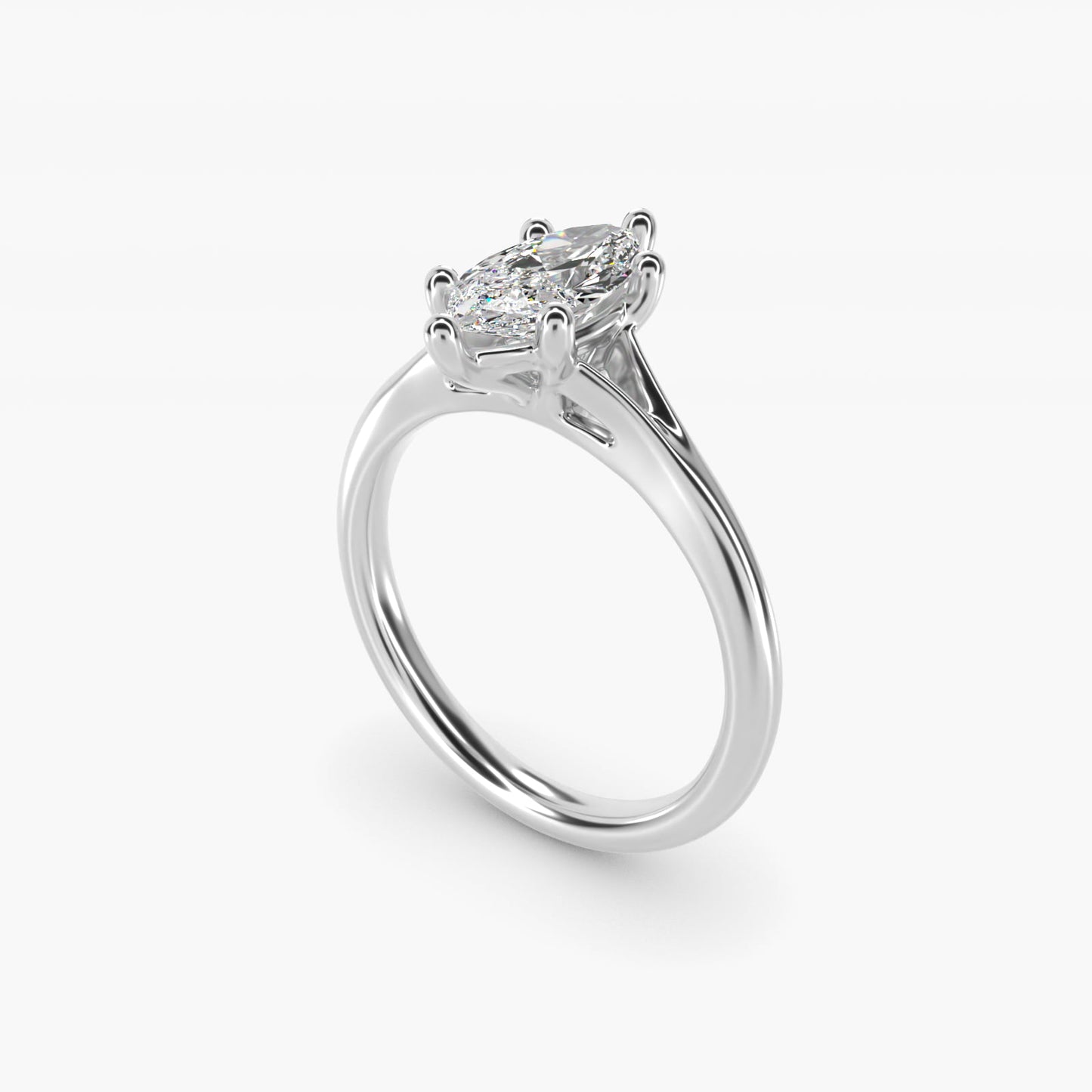Petite Split Shank Solitaire in 14k White Gold - Marquise Center