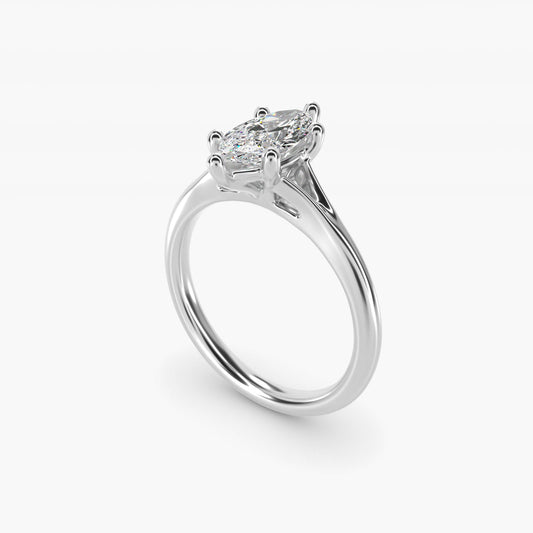 Petite Split Shank Solitaire in 18k White Gold - Marquise Center