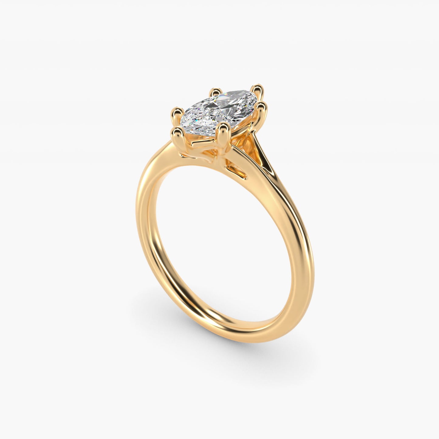 Petite Split Shank Solitaire in 18k Yellow Gold - Marquise Center