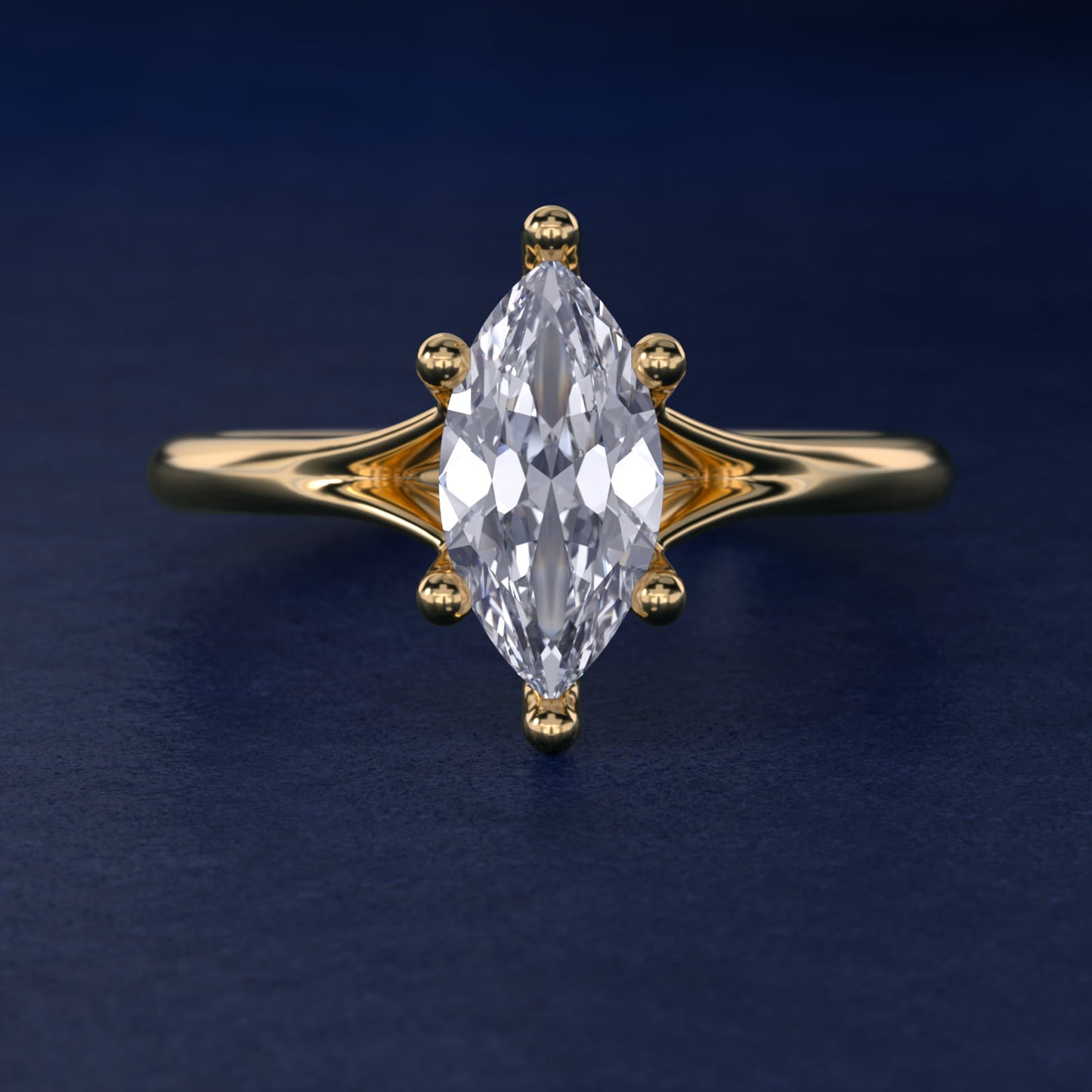Petite Split Shank Solitaire in 14k Yellow Gold - Marquise Center