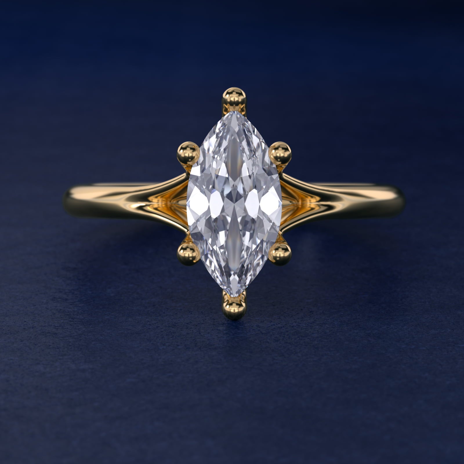 Petite Split Shank Solitaire in 14k Yellow Gold - Marquise Center