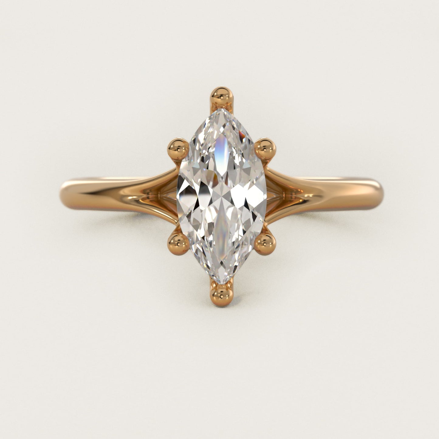Petite Split Shank Solitaire in 18k Yellow Gold - Marquise Center