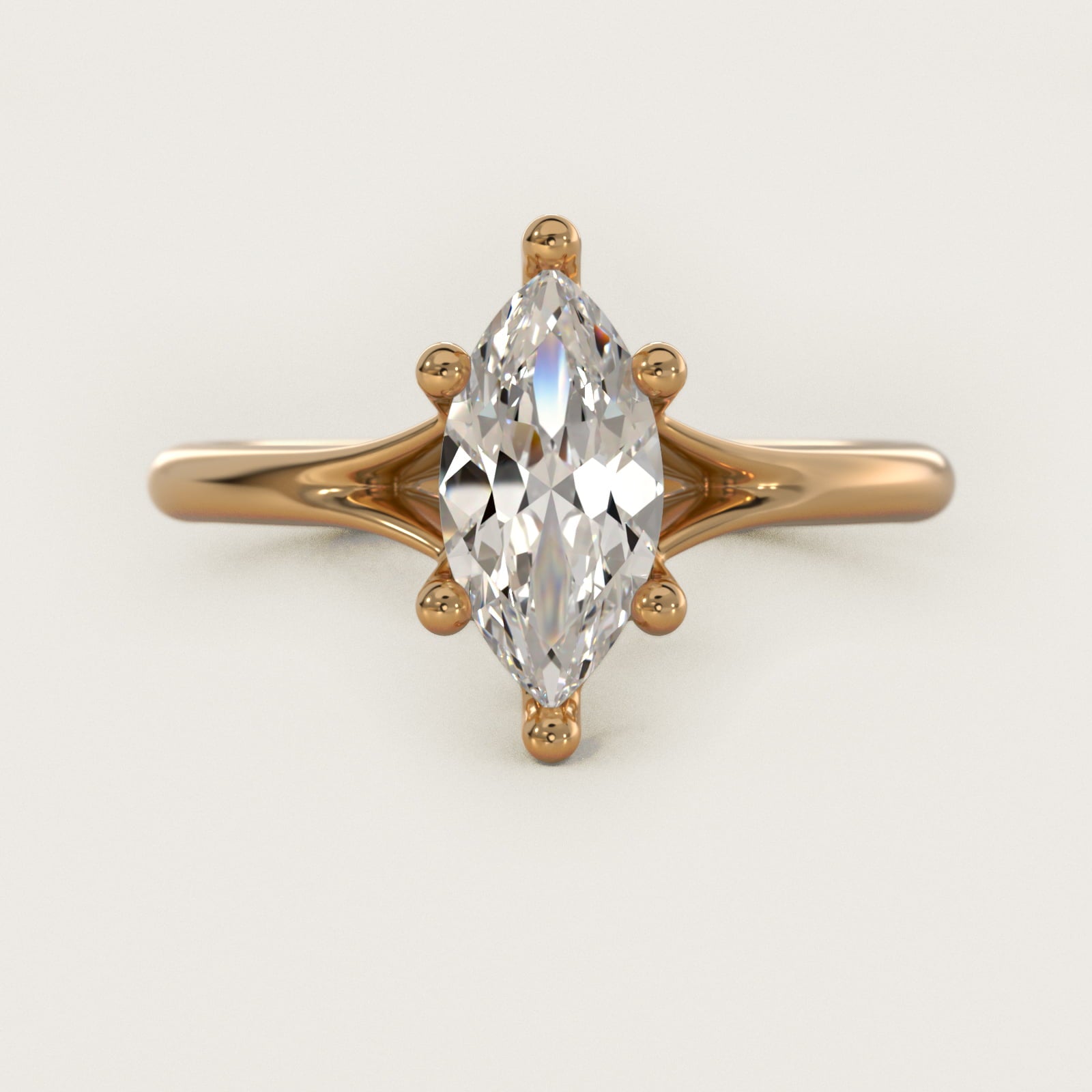 Petite Split Shank Solitaire in 18k Yellow Gold - Marquise Center