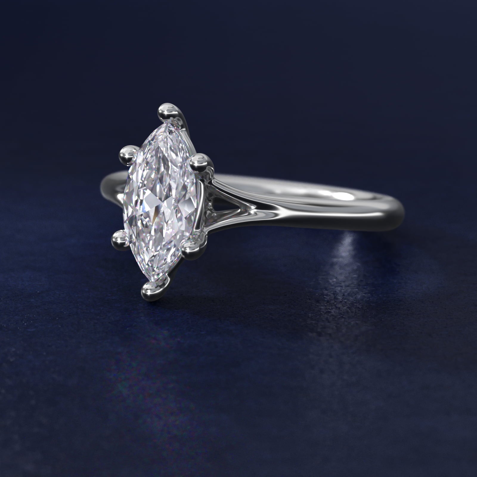 Petite Split Shank Solitaire in Platinum - Marquise Center