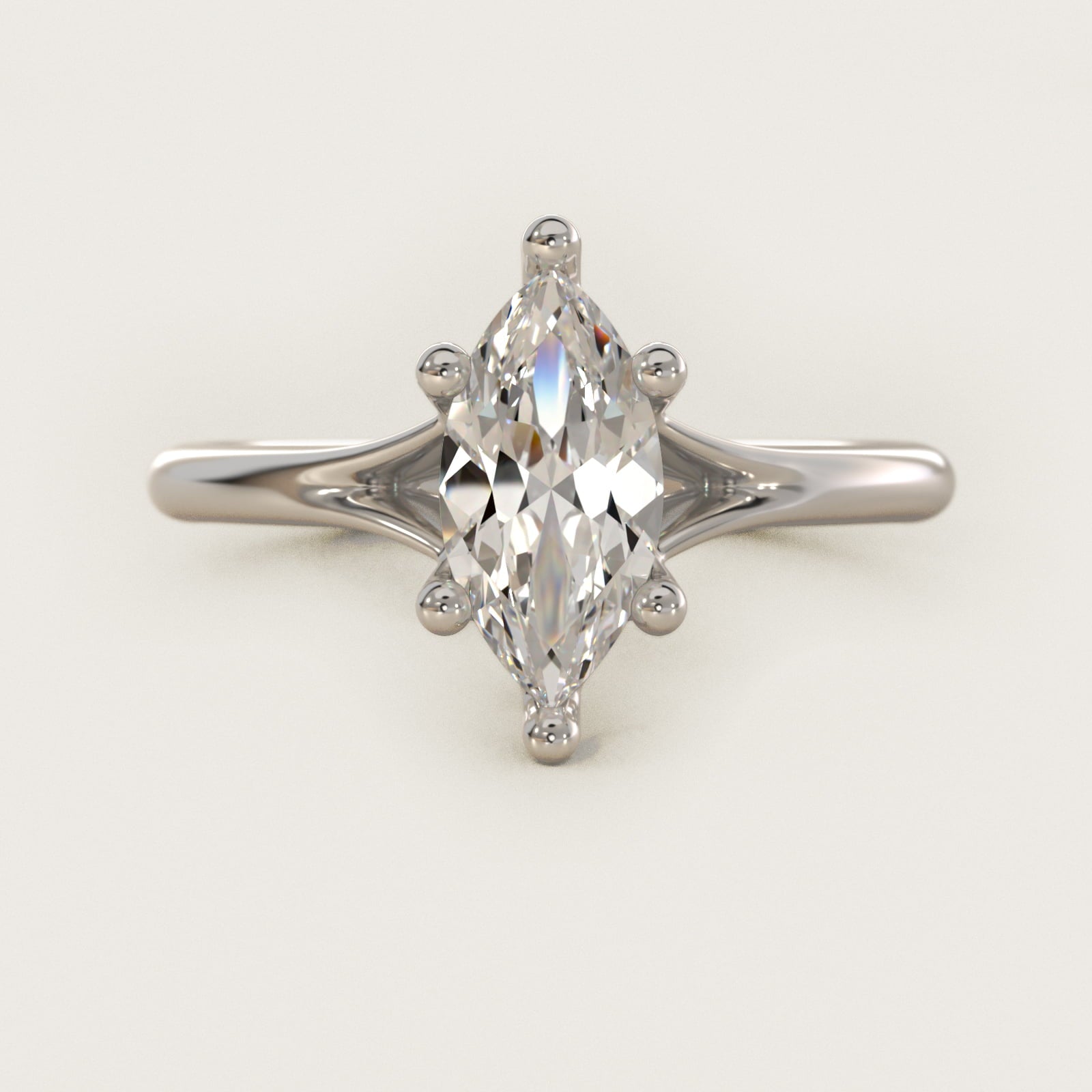 Petite Split Shank Solitaire in Platinum - Marquise Center