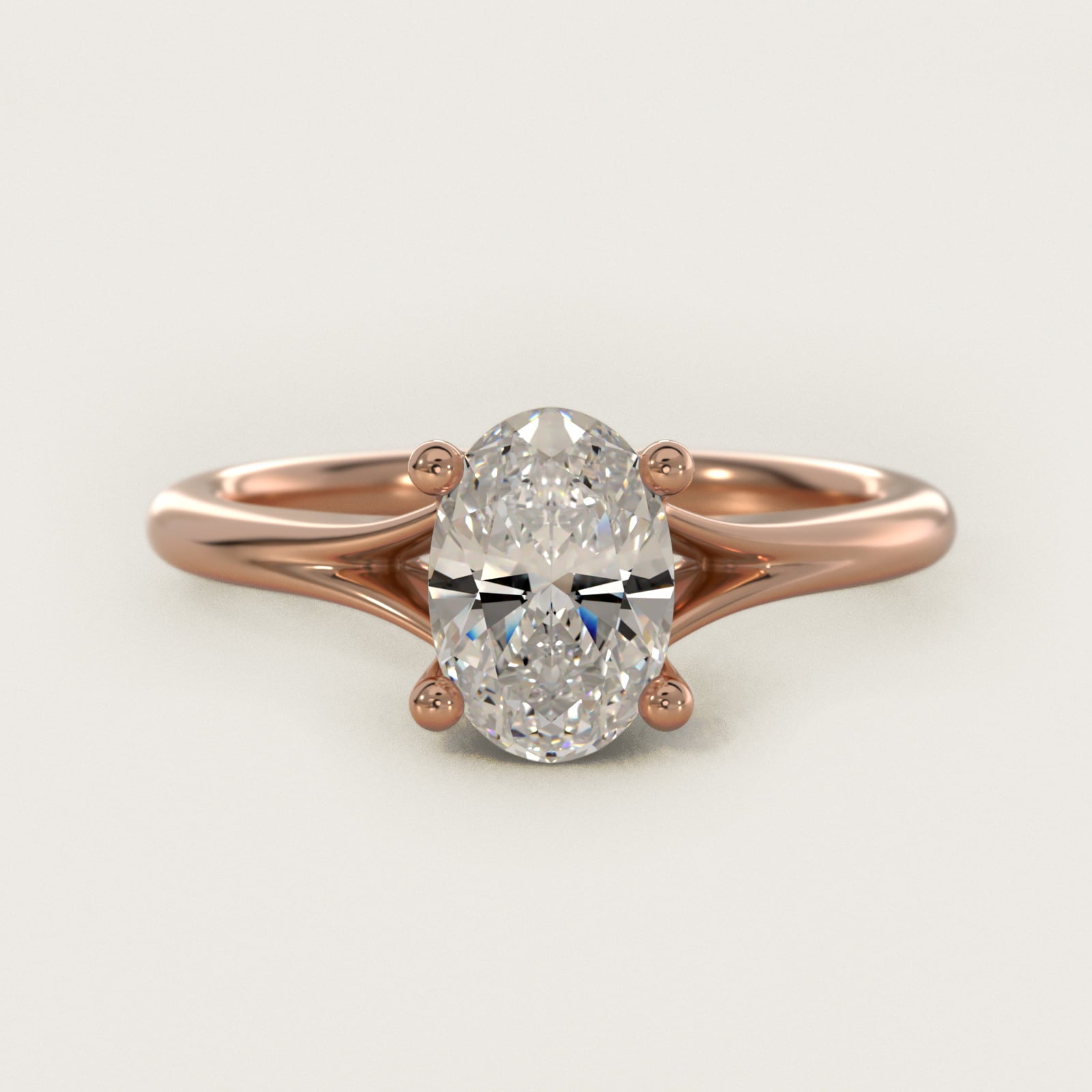 Petite Split Shank Solitaire in 14k Rose Gold - Oval Center