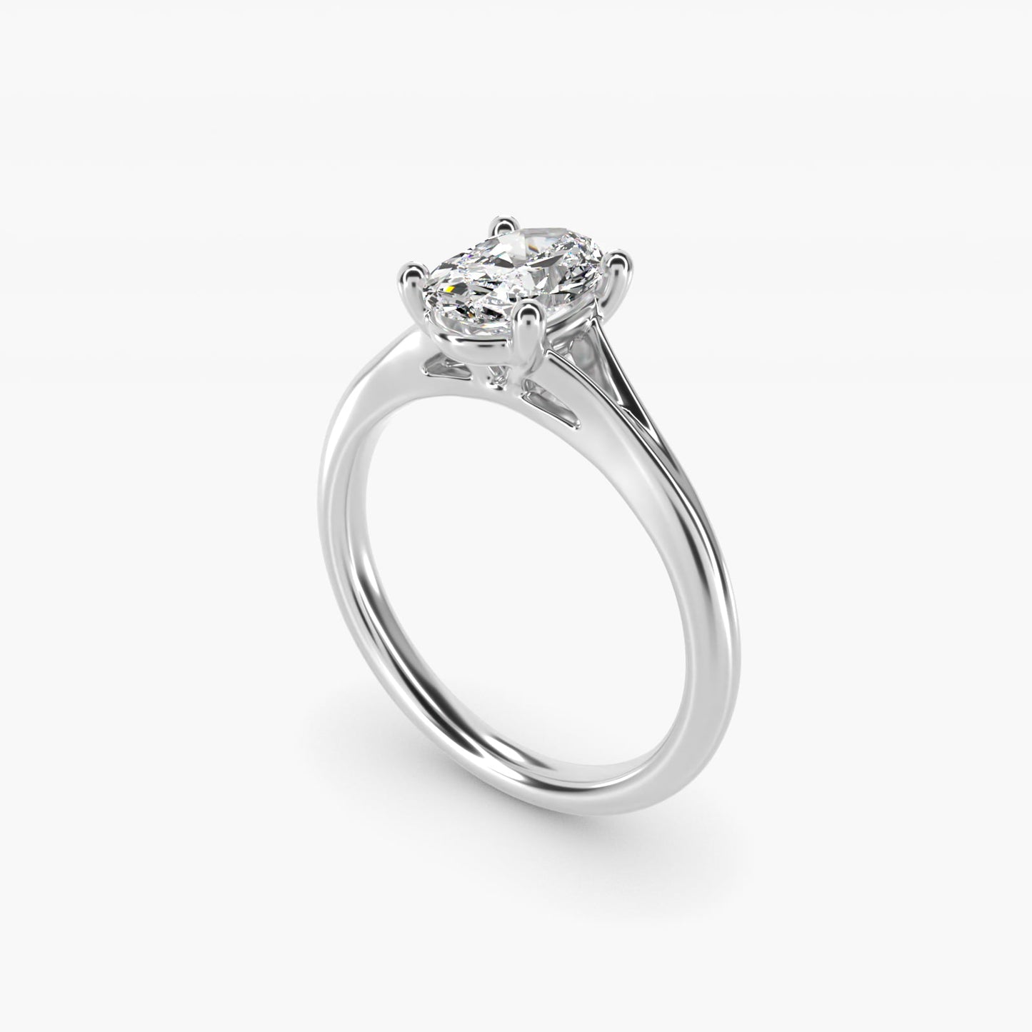 Petite Split Shank Solitaire in 14k White Gold - Oval Center