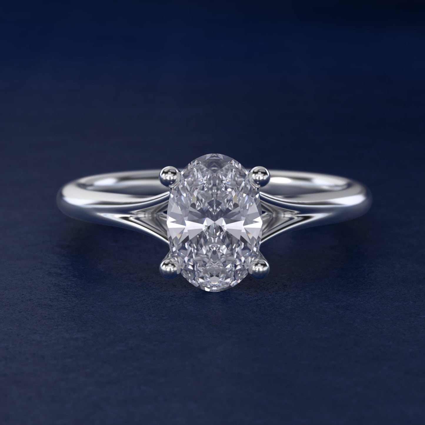 Petite Split Shank Solitaire in 18k White Gold - Oval Center
