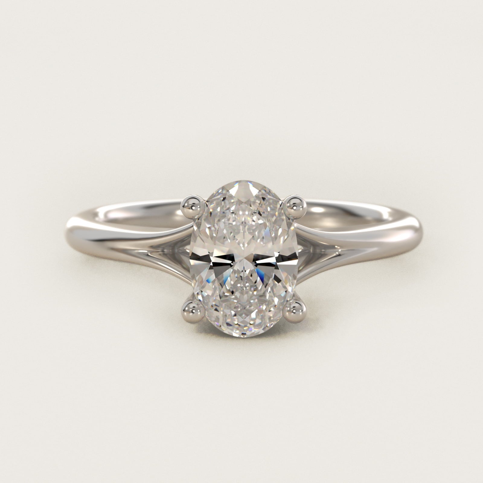 Petite Split Shank Solitaire in 14k White Gold - Oval Center