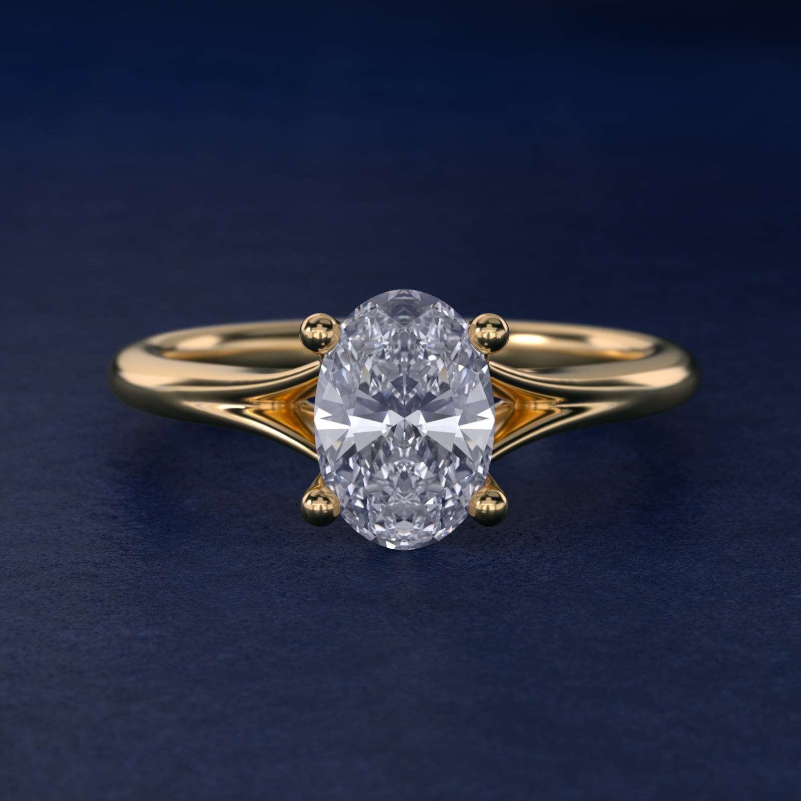 Petite Split Shank Solitaire in 18k Yellow Gold - Oval Center