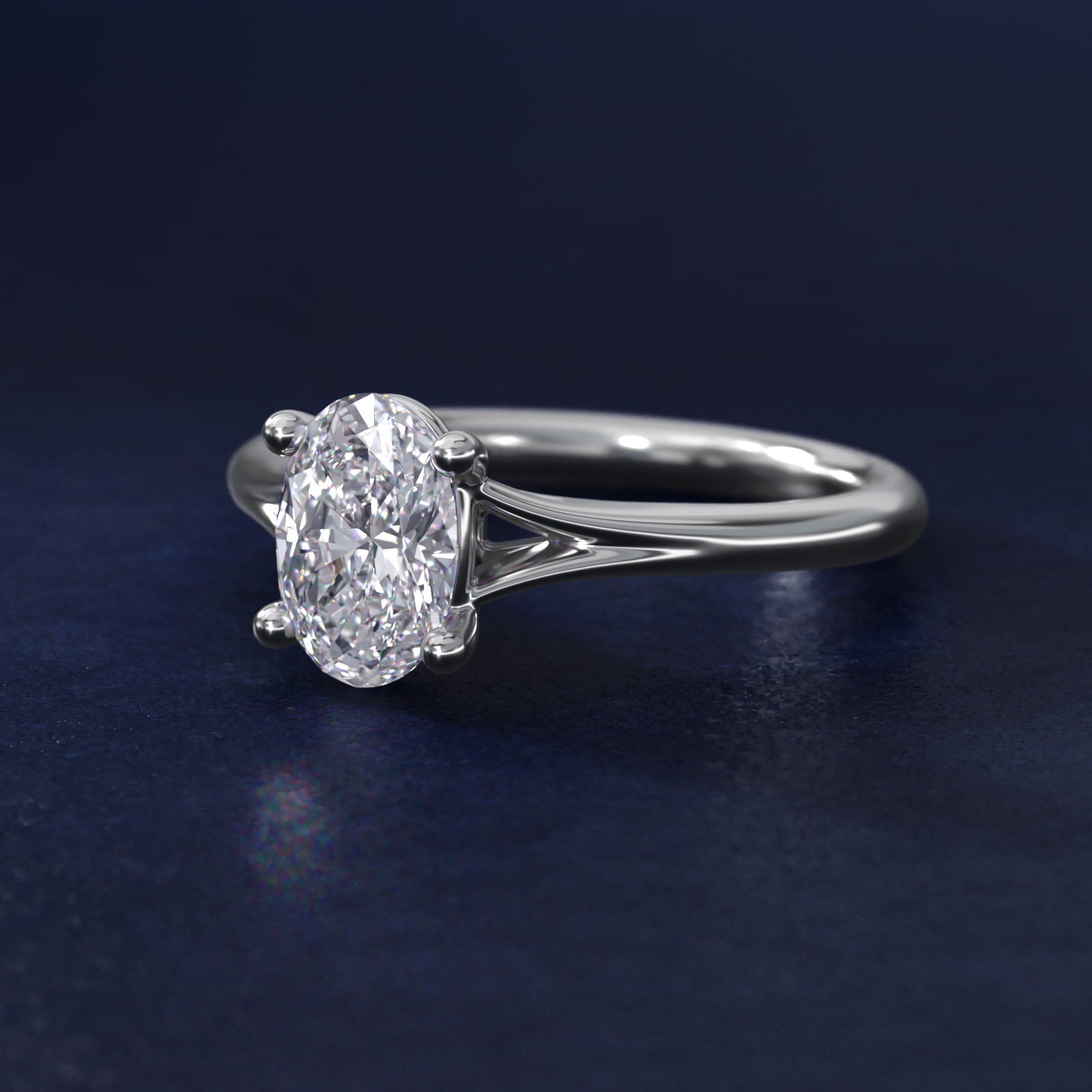 Petite Split Shank Solitaire in Platinum - Oval Center