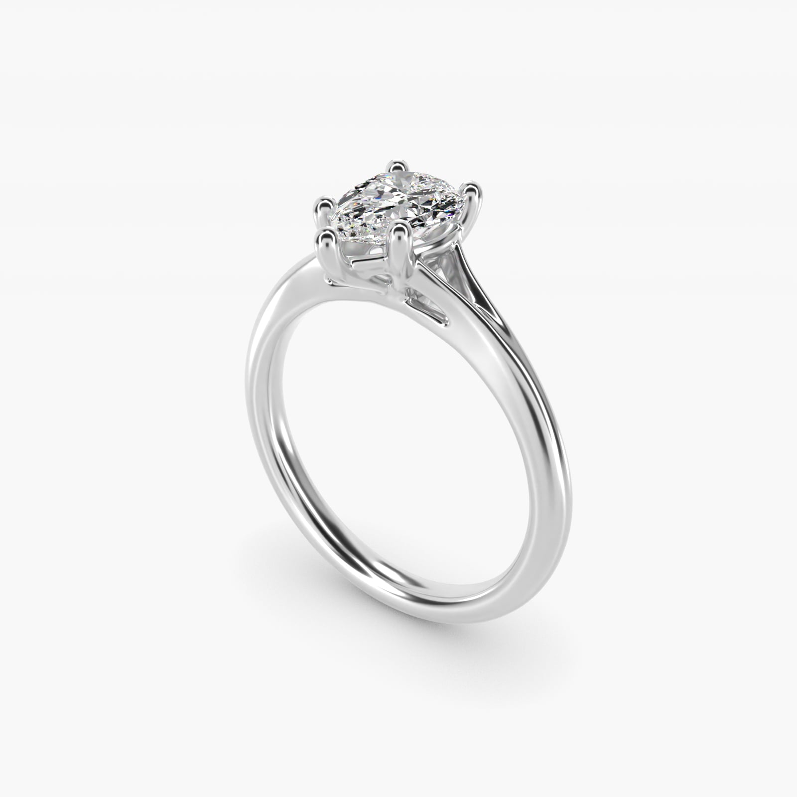Petite Split Shank Solitaire in 18k White Gold - Pear Center