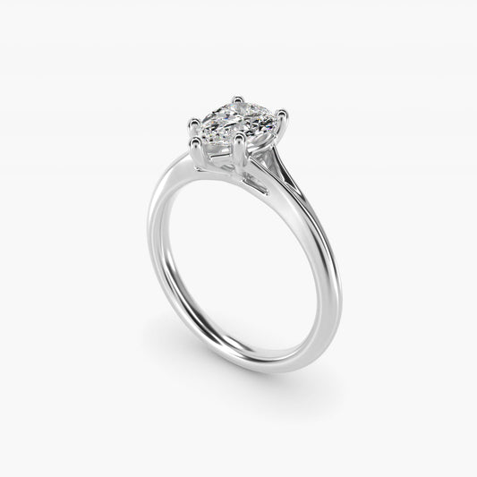 Petite Split Shank Solitaire in 18k White Gold - Pear Center