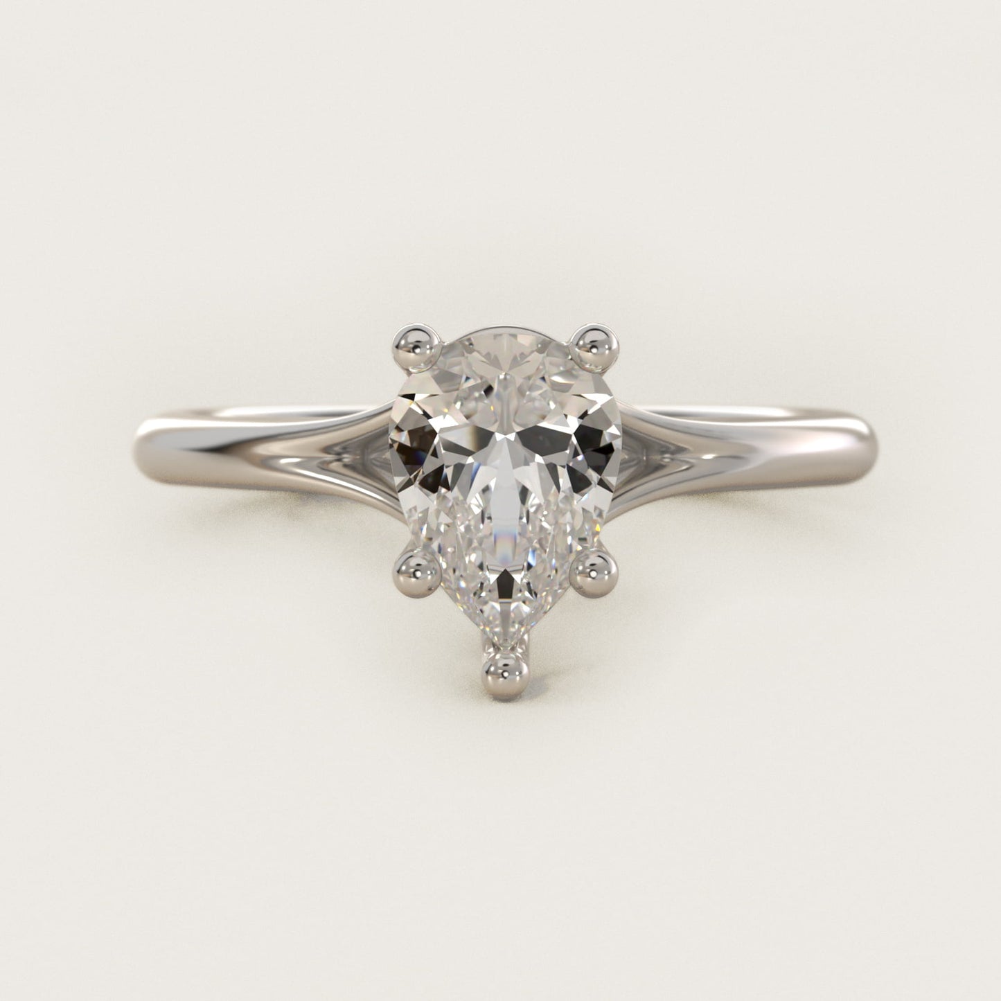Petite Split Shank Solitaire in 14k White Gold - Pear Center
