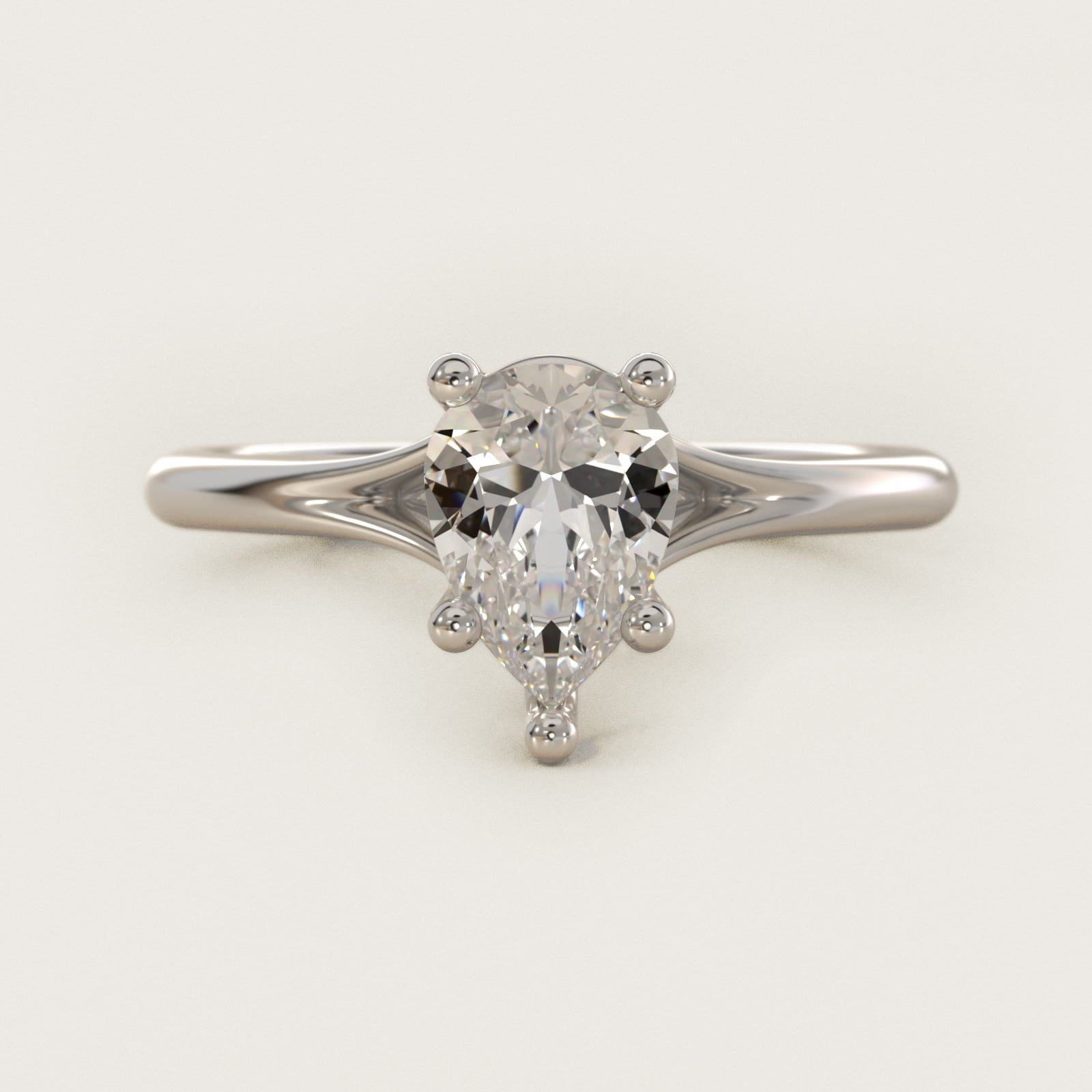 Petite Split Shank Solitaire in 14k White Gold - Pear Center