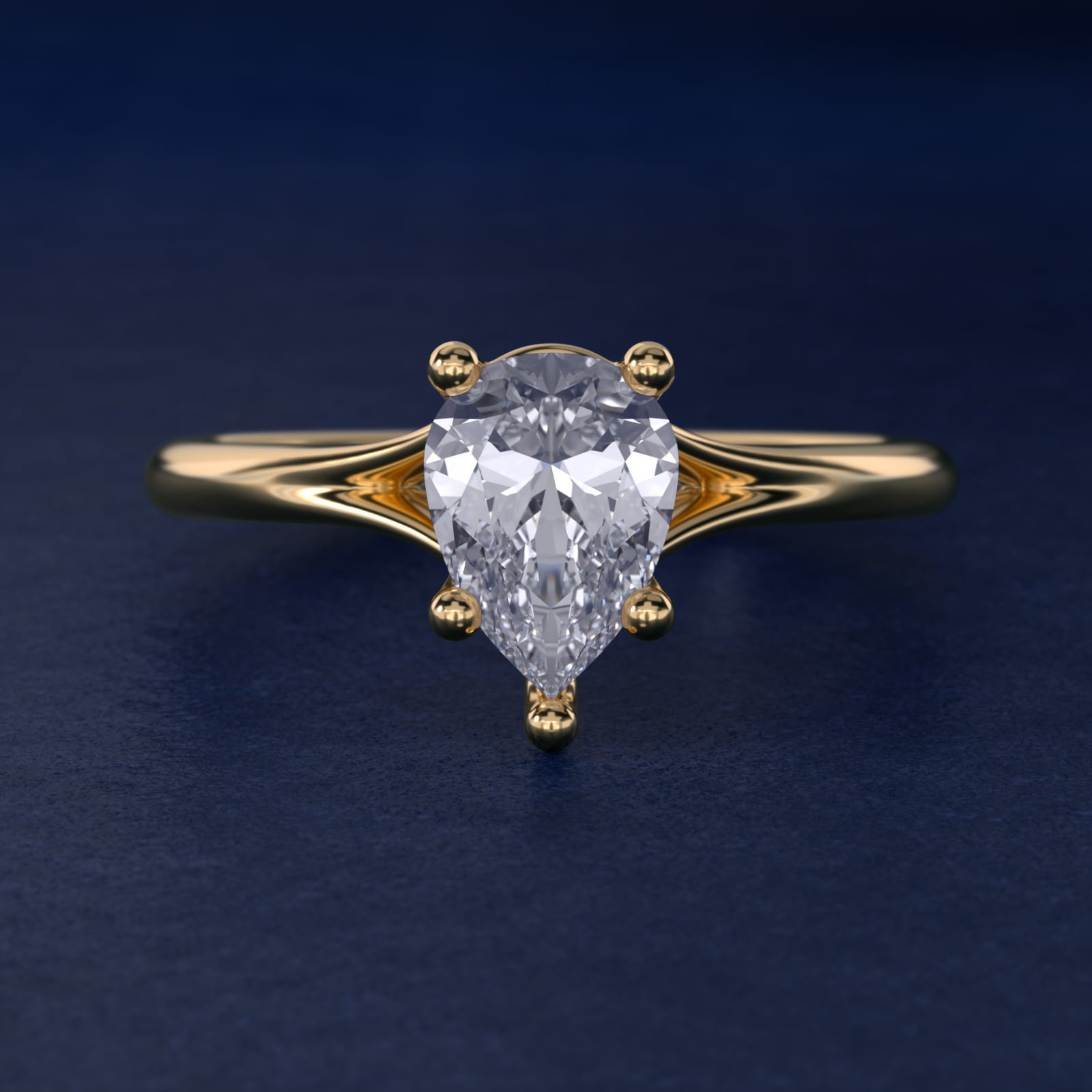 Petite Split Shank Solitaire in 18k Yellow Gold - Pear Center