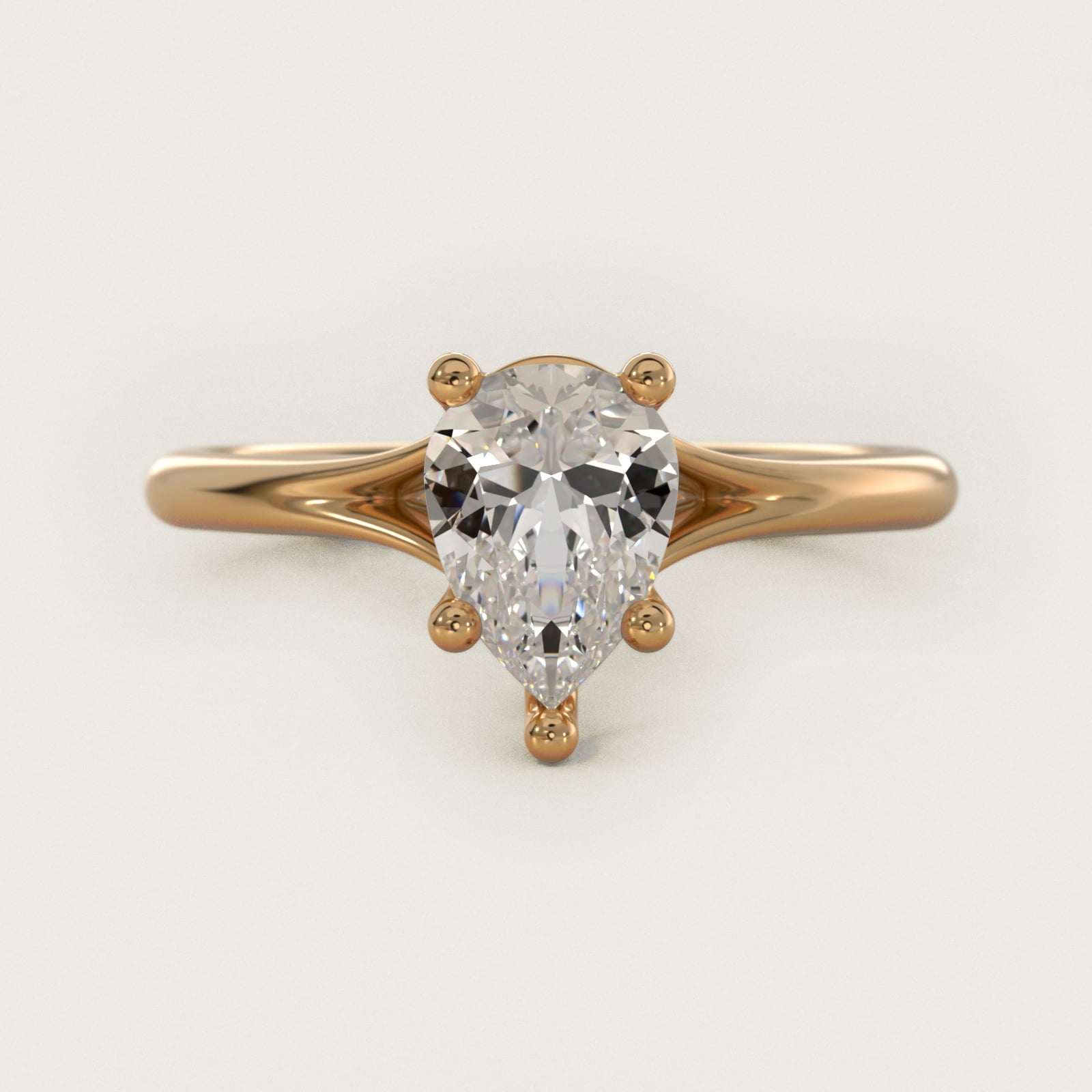 Petite Split Shank Solitaire in 14k Yellow Gold - Pear Center