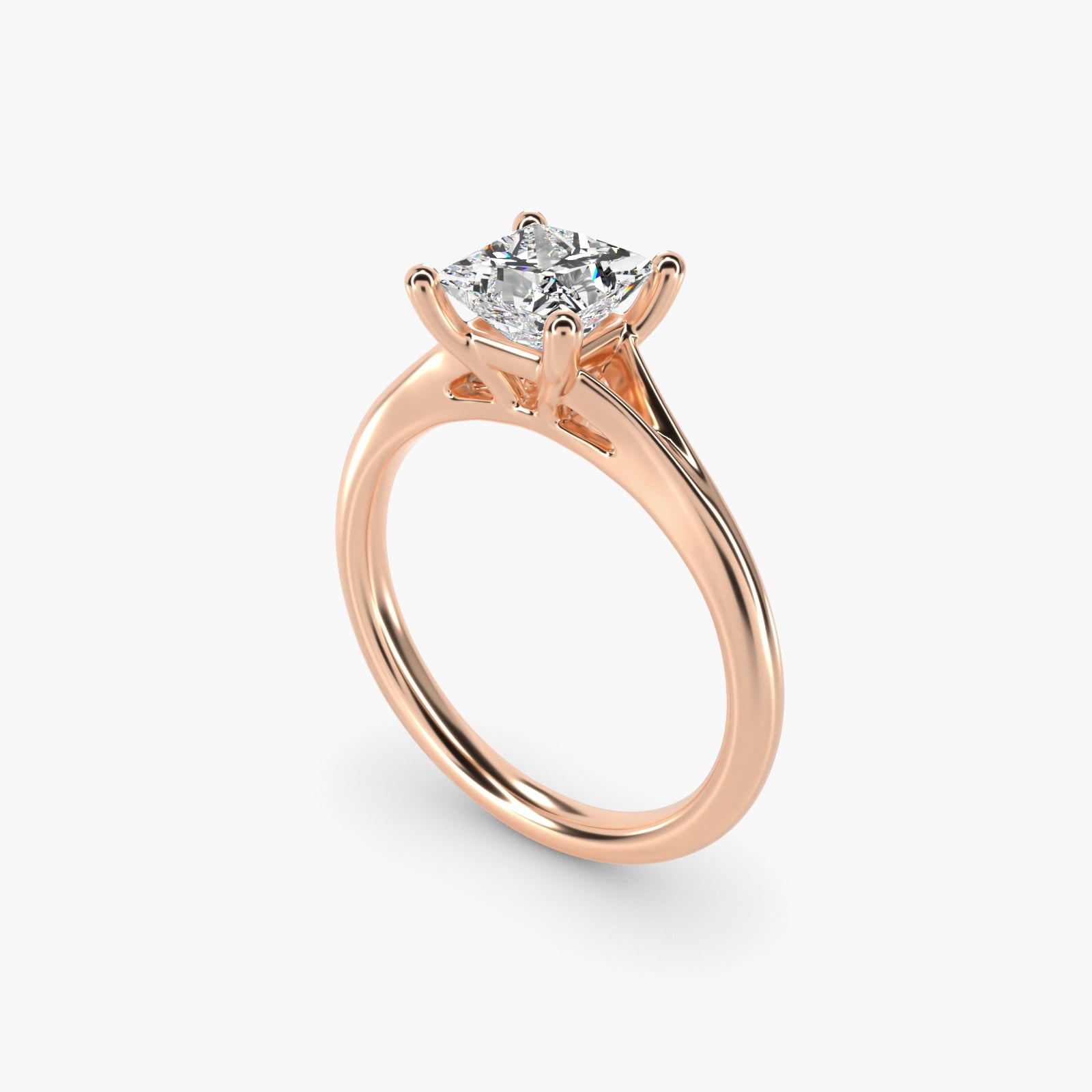 Petite Split Shank Solitaire in 18k Rose Gold - Princess Center