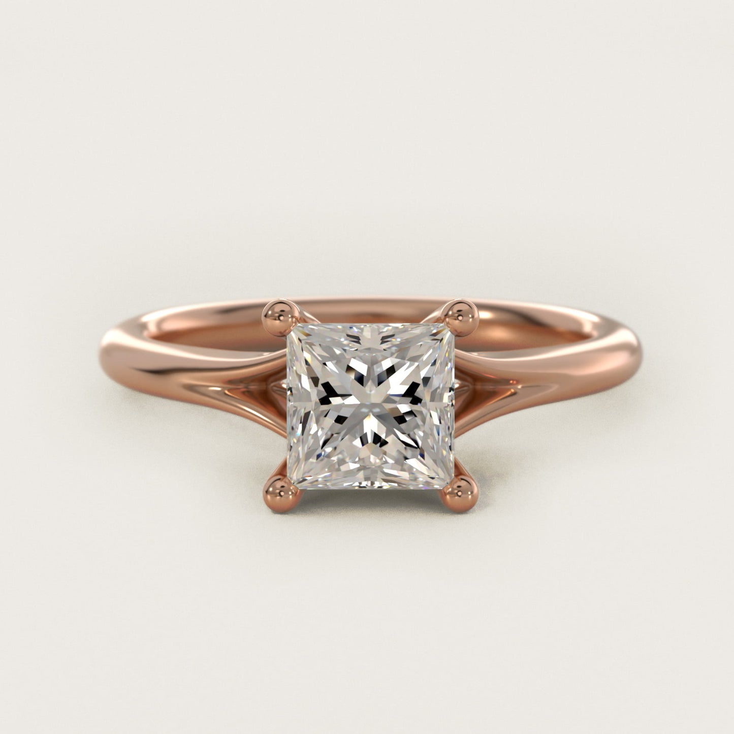 Petite Split Shank Solitaire in 14k Rose Gold - Princess Center