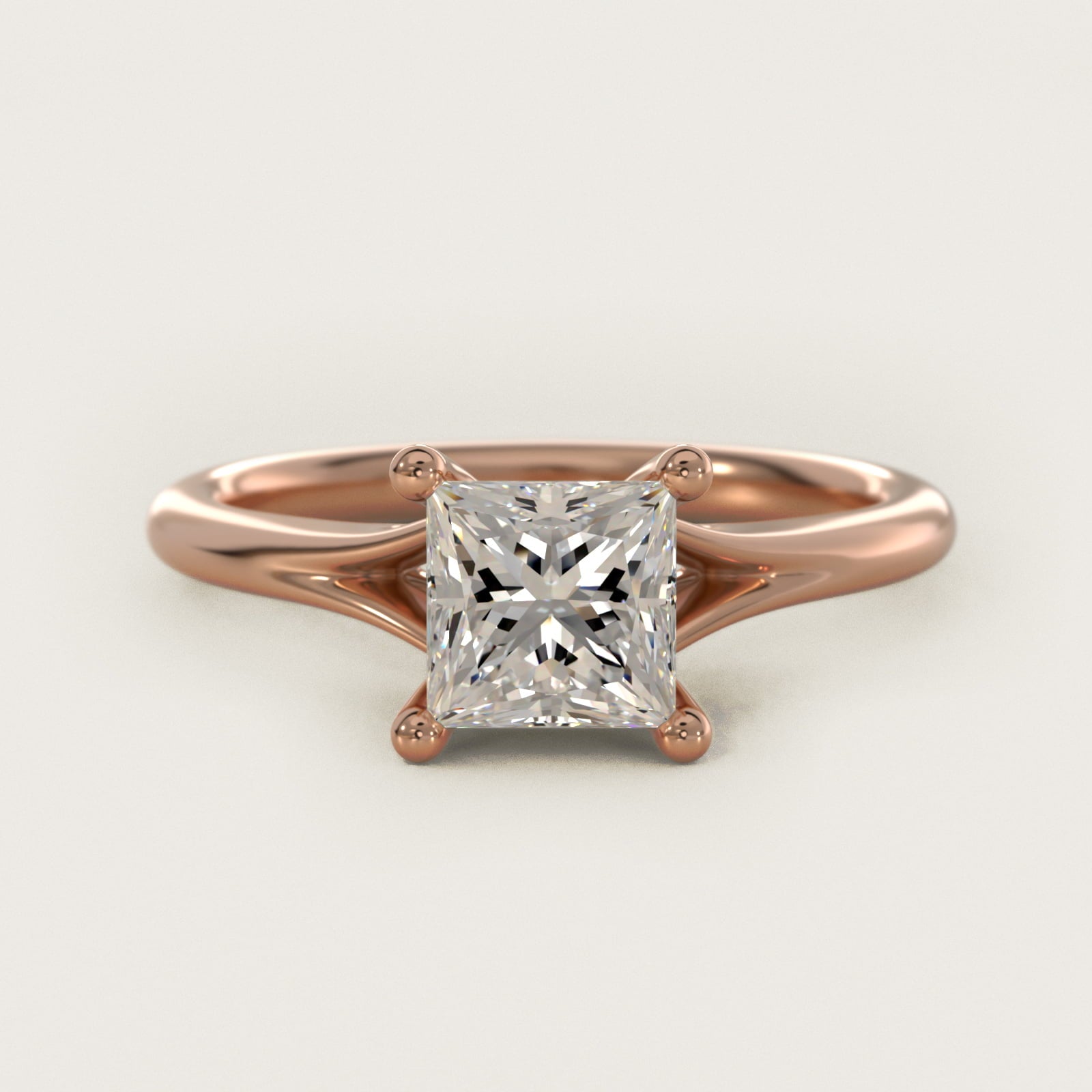 Petite Split Shank Solitaire in 14k Rose Gold - Princess Center
