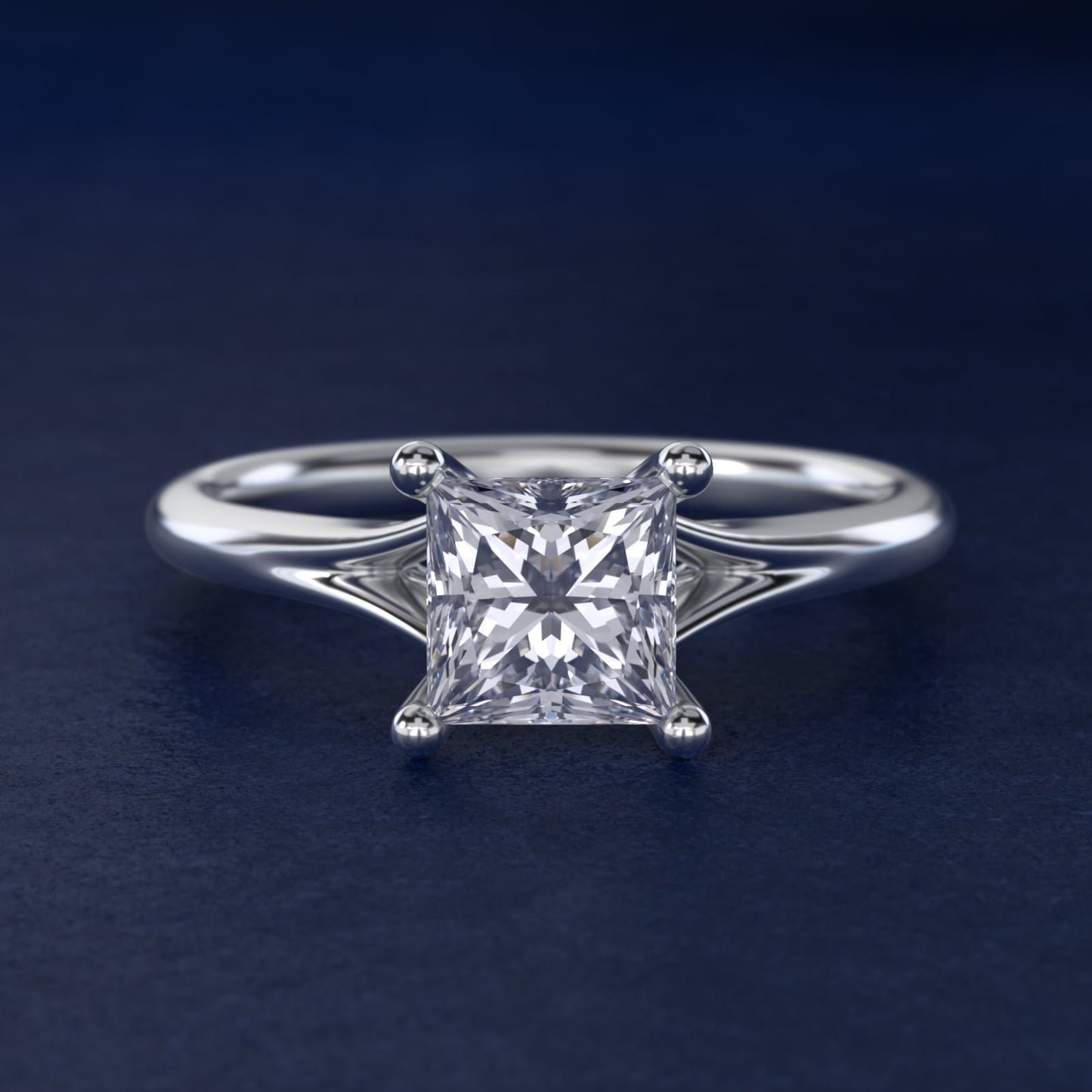 Petite Split Shank Solitaire in 18k White Gold - Princess Center