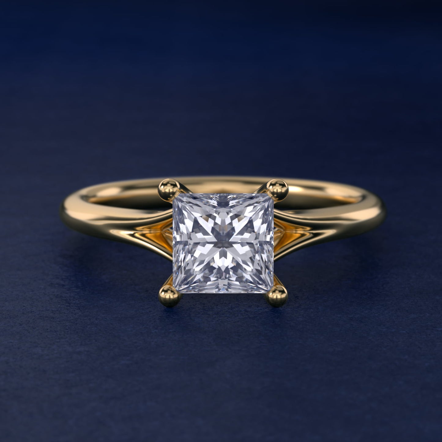 Petite Split Shank Solitaire in 18k Yellow Gold - Princess Center
